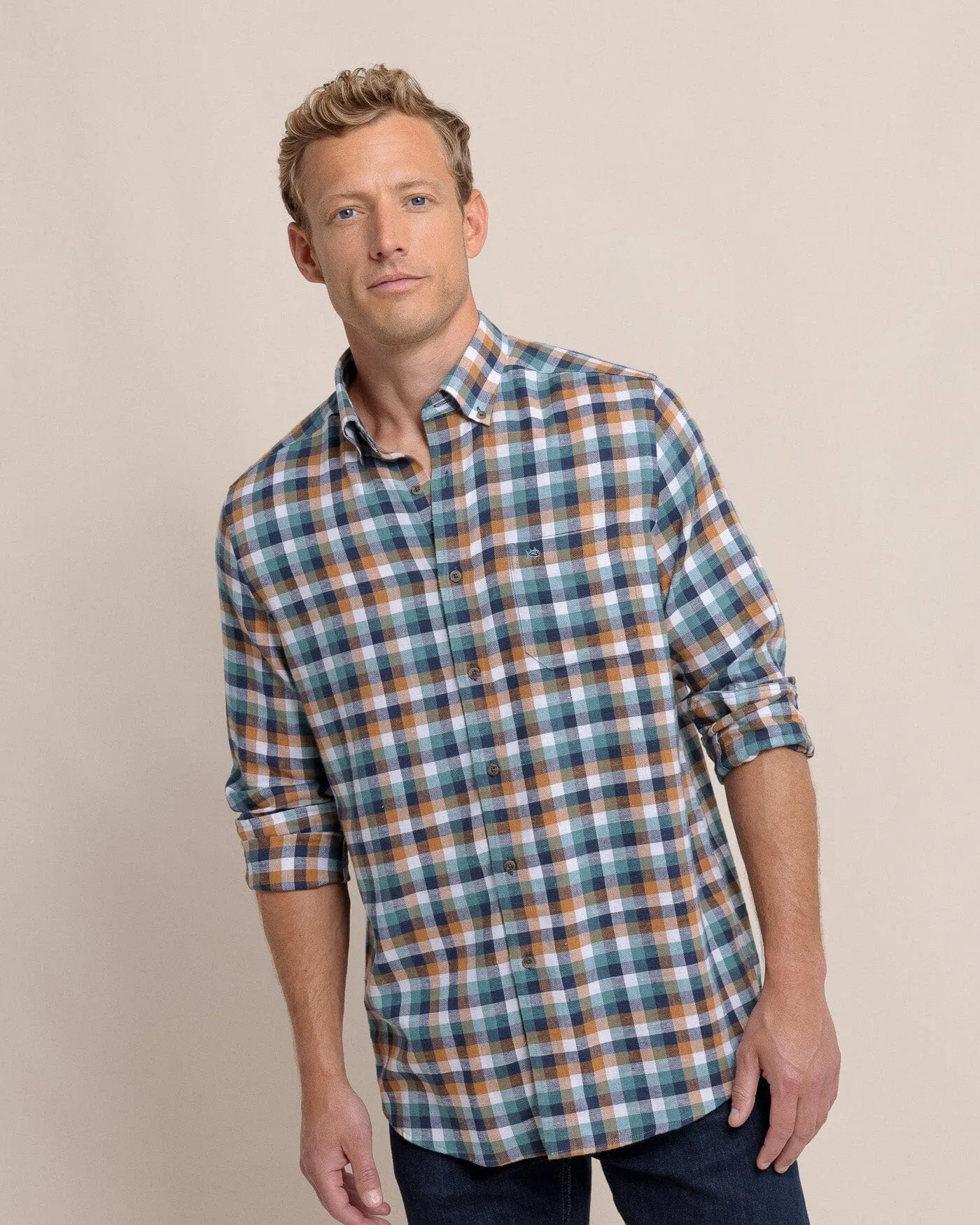 Cobblestone Plaid Beach Flannel Sport Shirt