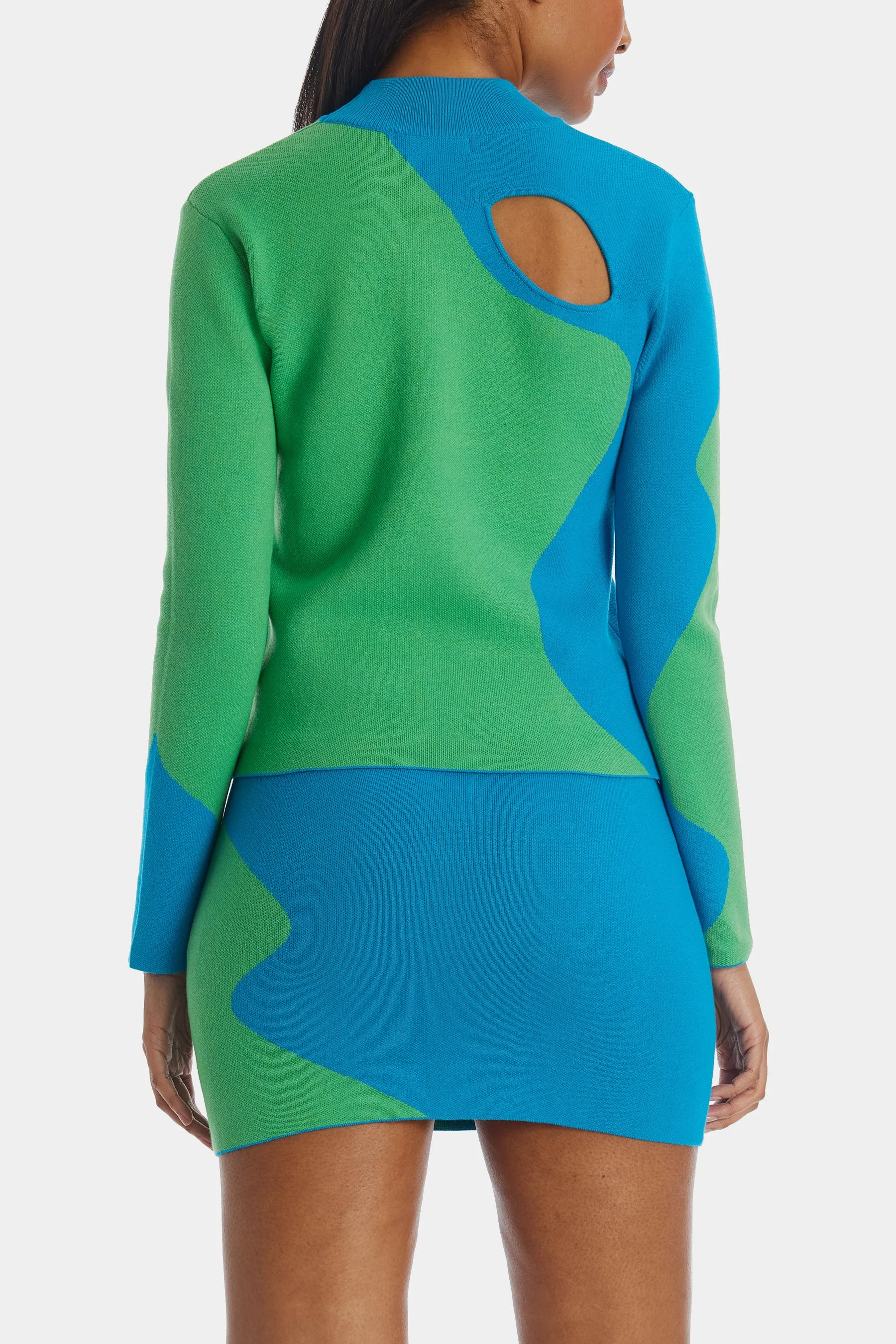 Colorblock Cutout Wavy Sweater