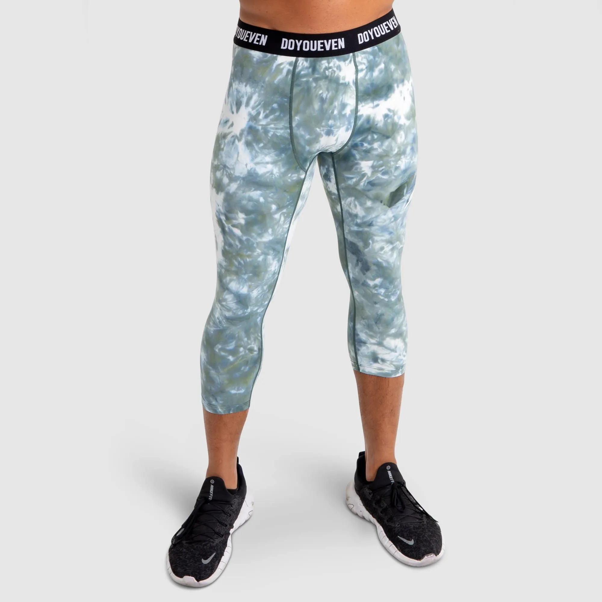 Compfit Tie Dye 3/4 Tights - Moss Green