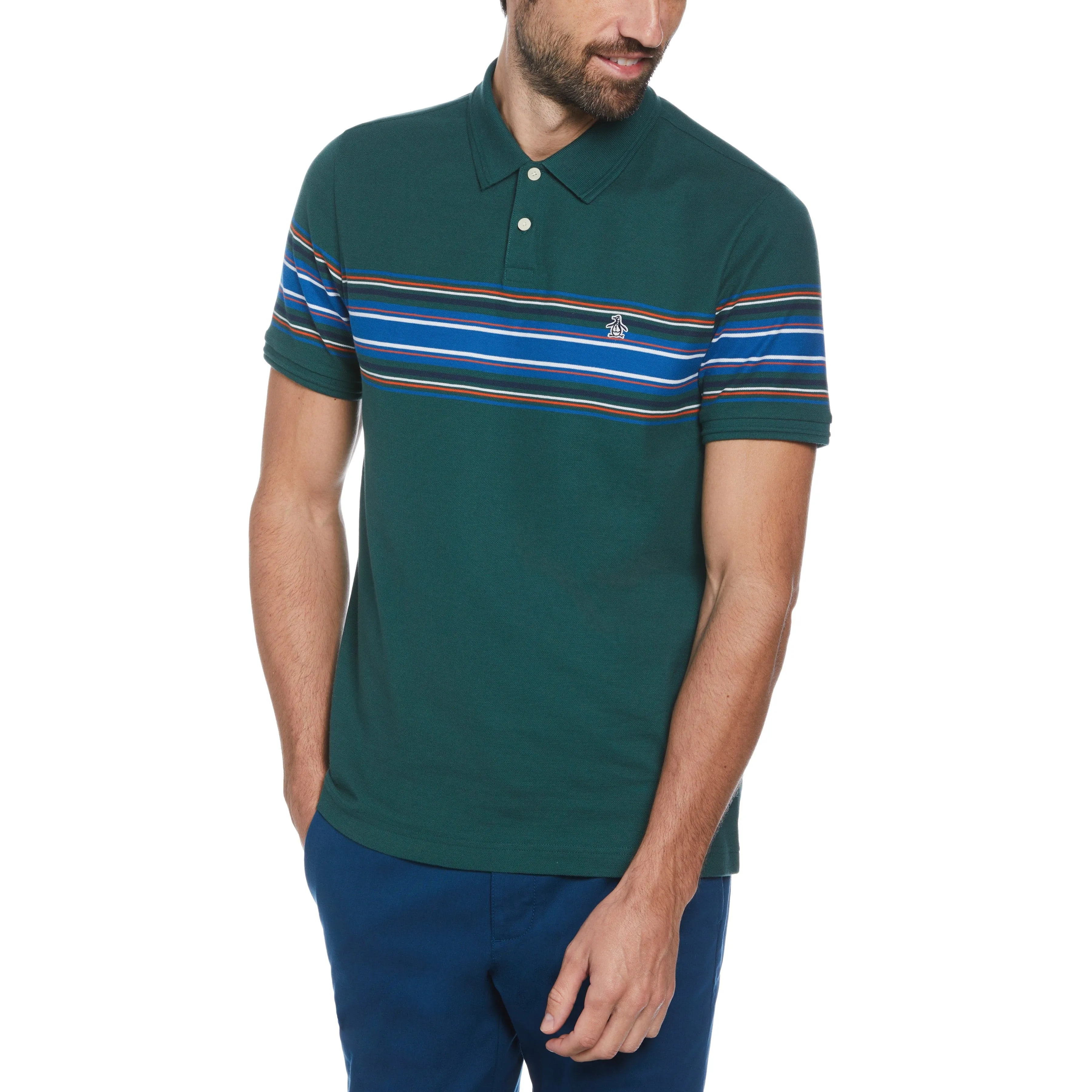 Cotton Pique Chest Stripe Polo