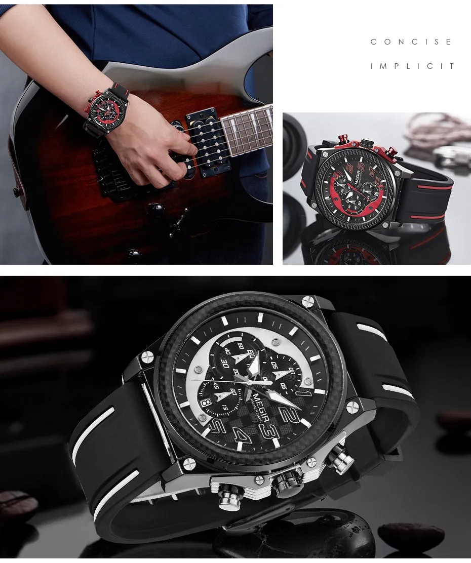 Creative MEGIR Race Chronograph Sport Watch Men Silicone Army Military Wrist Watches Clock Men Top Brand Luxury Relogio Masculino