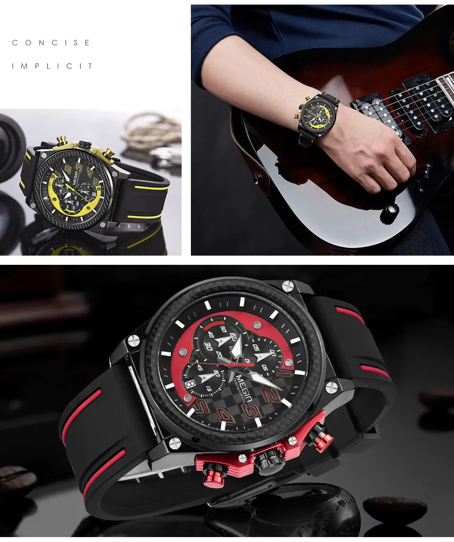 Creative MEGIR Race Chronograph Sport Watch Men Silicone Army Military Wrist Watches Clock Men Top Brand Luxury Relogio Masculino