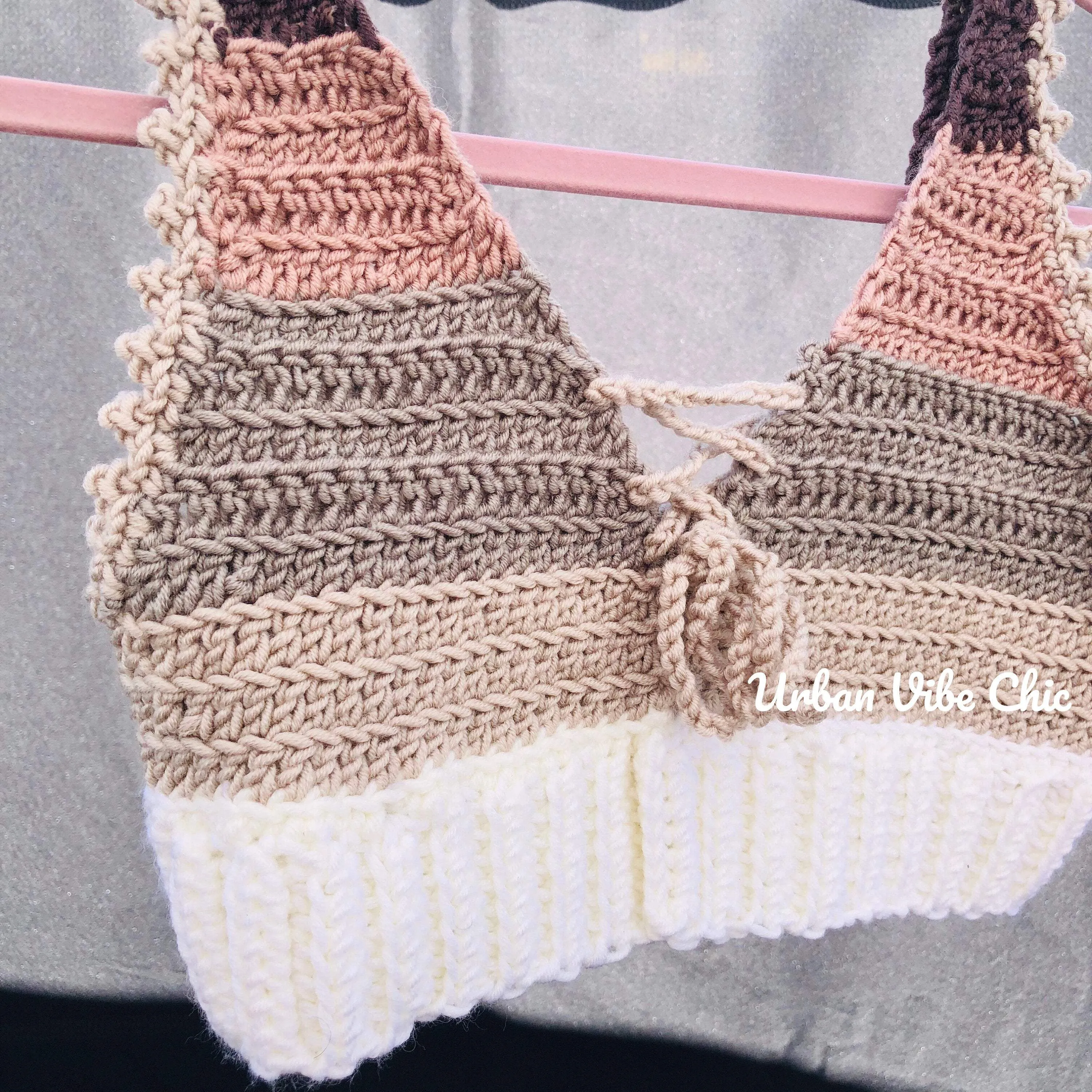 Crochet Crop Top Crochet Halter Bralette - Nude and Blush