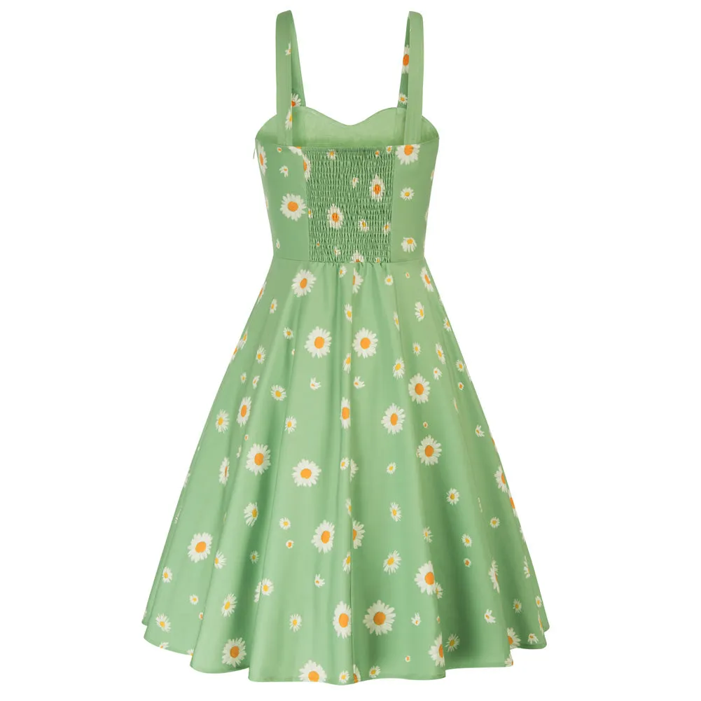 Daisy Printed Two-Way Defined Waist Dress Ruched Bodice Flared A-Line Dress