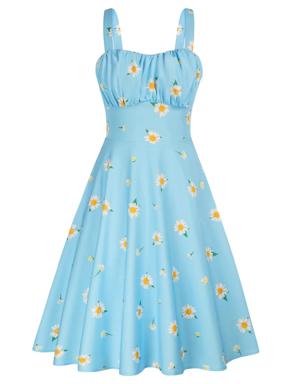 Daisy Printed Two-Way Defined Waist Dress Ruched Bodice Flared A-Line Dress