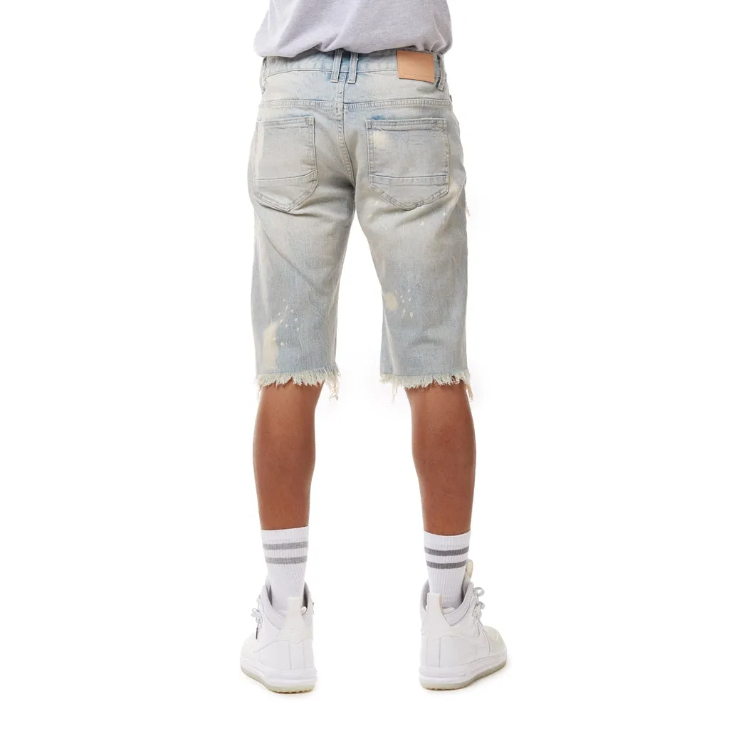 Distressed Rip & Repair Jean Shorts - Alpine Blue