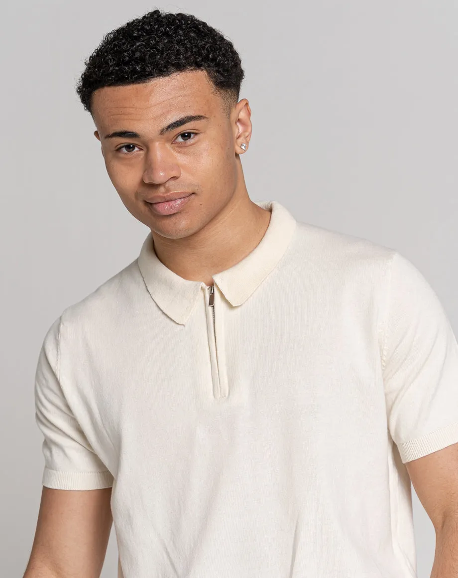 ESSENTIAL OVERSIZED SHORT SLEEVE KNITTED POLO | ECRU