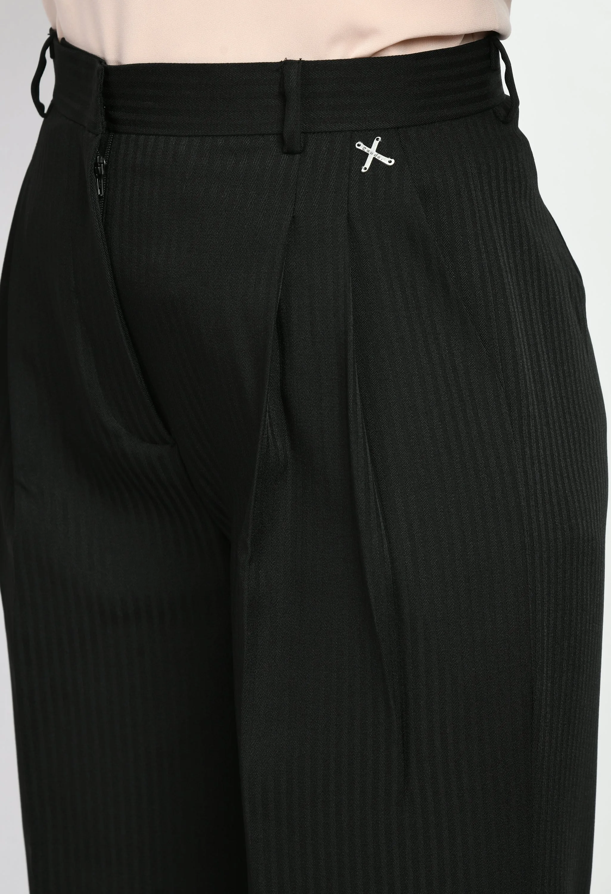 Exude Prowess Striped Wide Leg Trousers (Black)