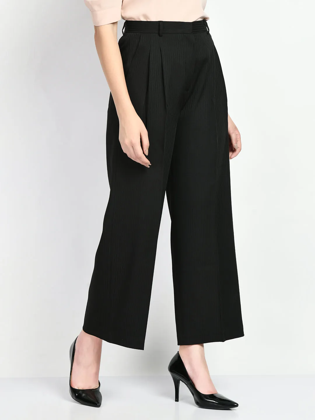 Exude Prowess Striped Wide Leg Trousers (Black)