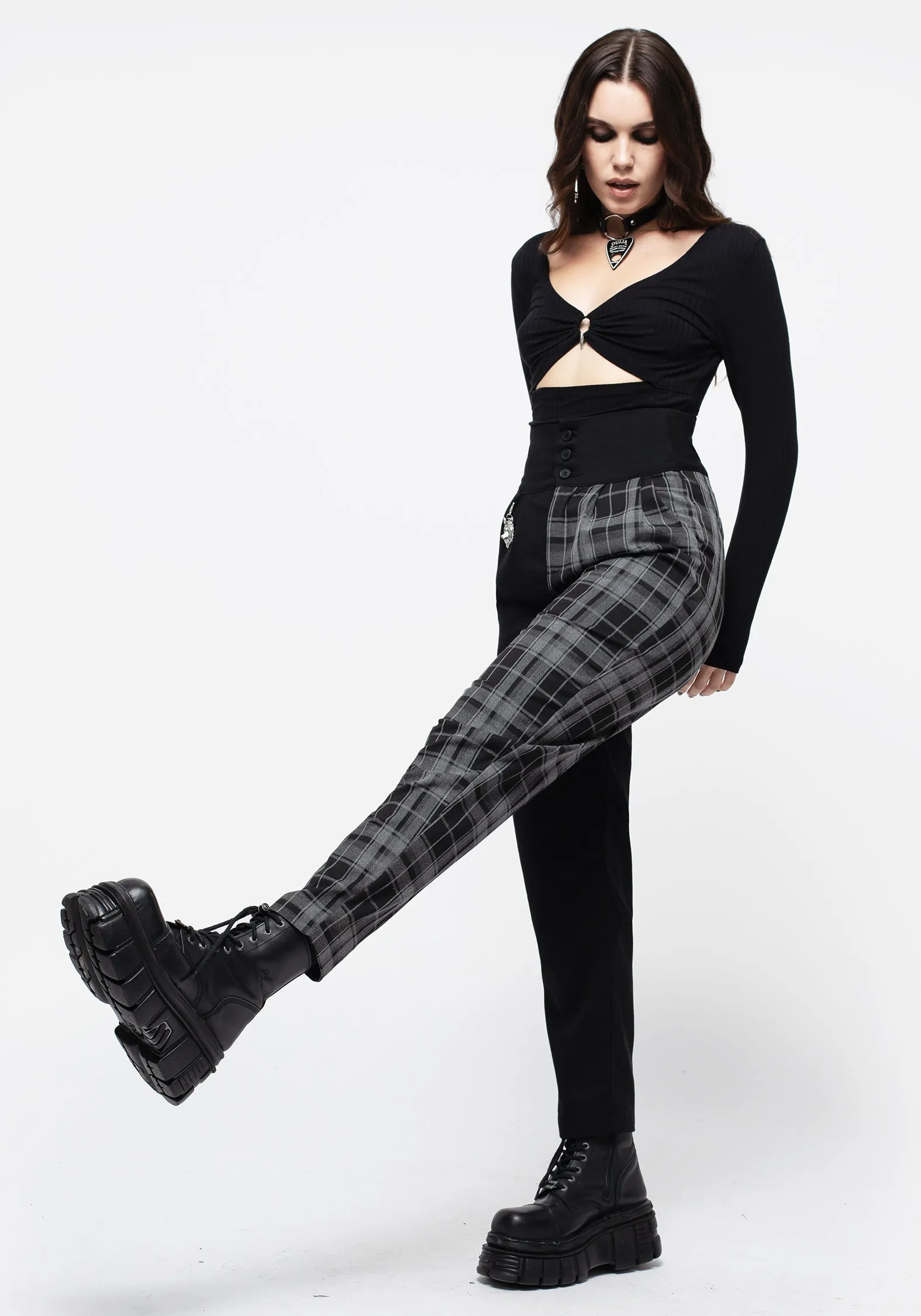 Fenrir High Waisted Check Tapered Trousers