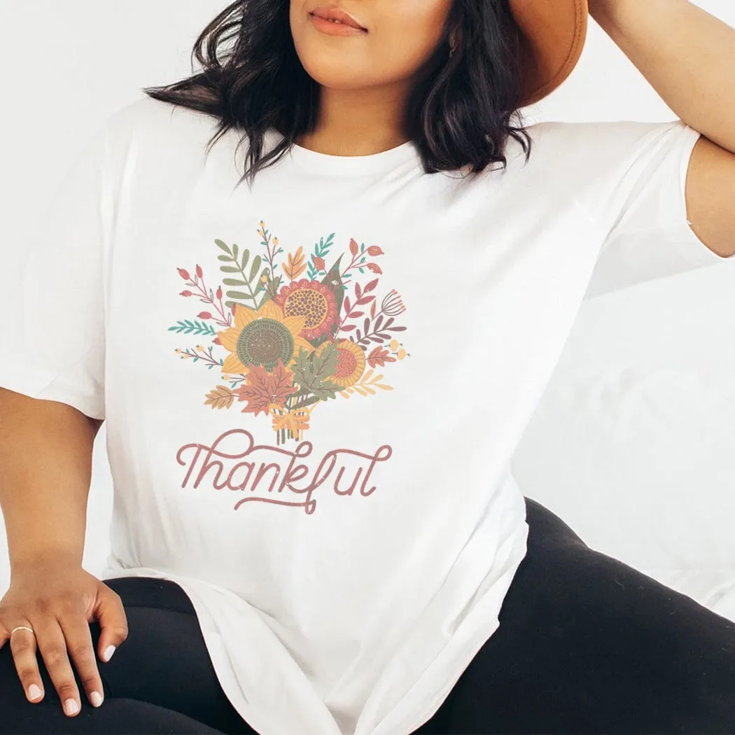 Floral Thankful Fall Graphic T-Shirt - FA132