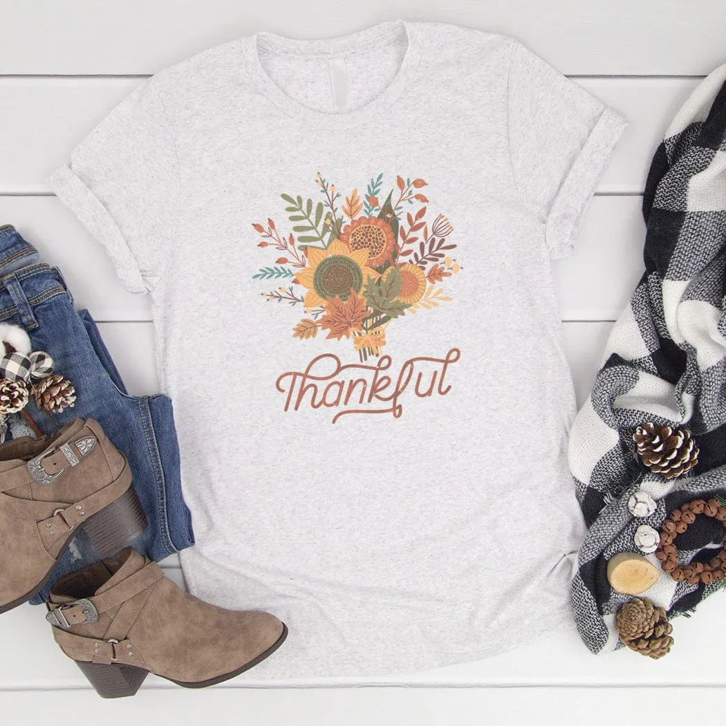 Floral Thankful Fall Graphic T-Shirt - FA132