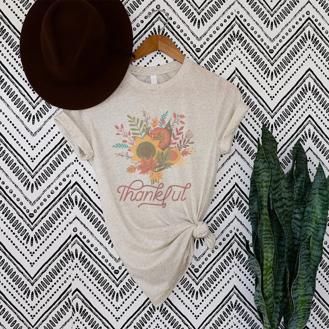 Floral Thankful Fall Graphic T-Shirt - FA132