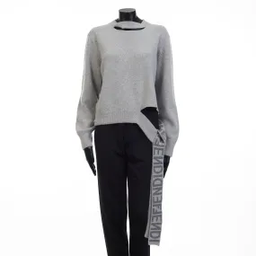 Grey Cashmere & Wool Sweater -  Fendi Mirror Logo Motif