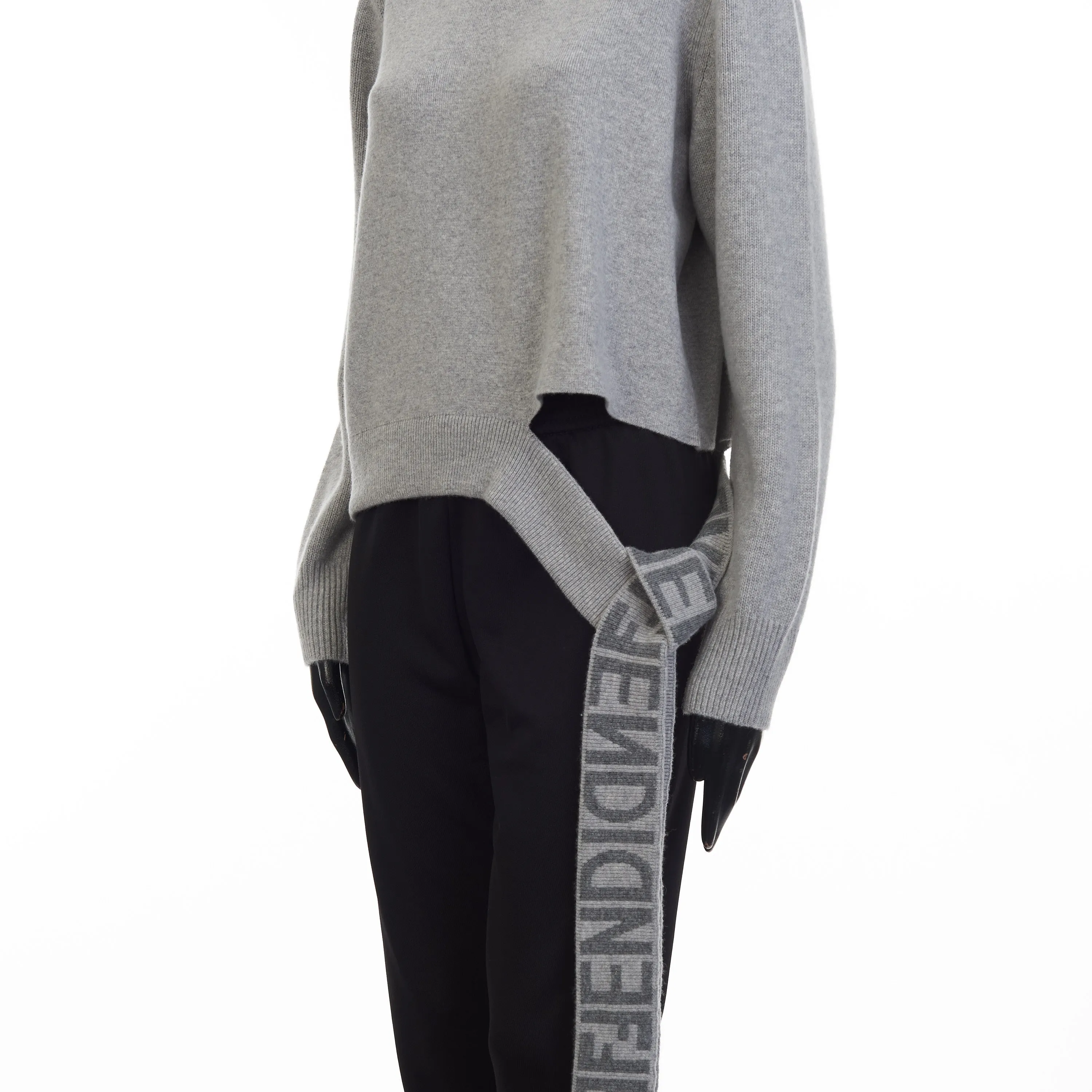 Grey Cashmere & Wool Sweater -  Fendi Mirror Logo Motif