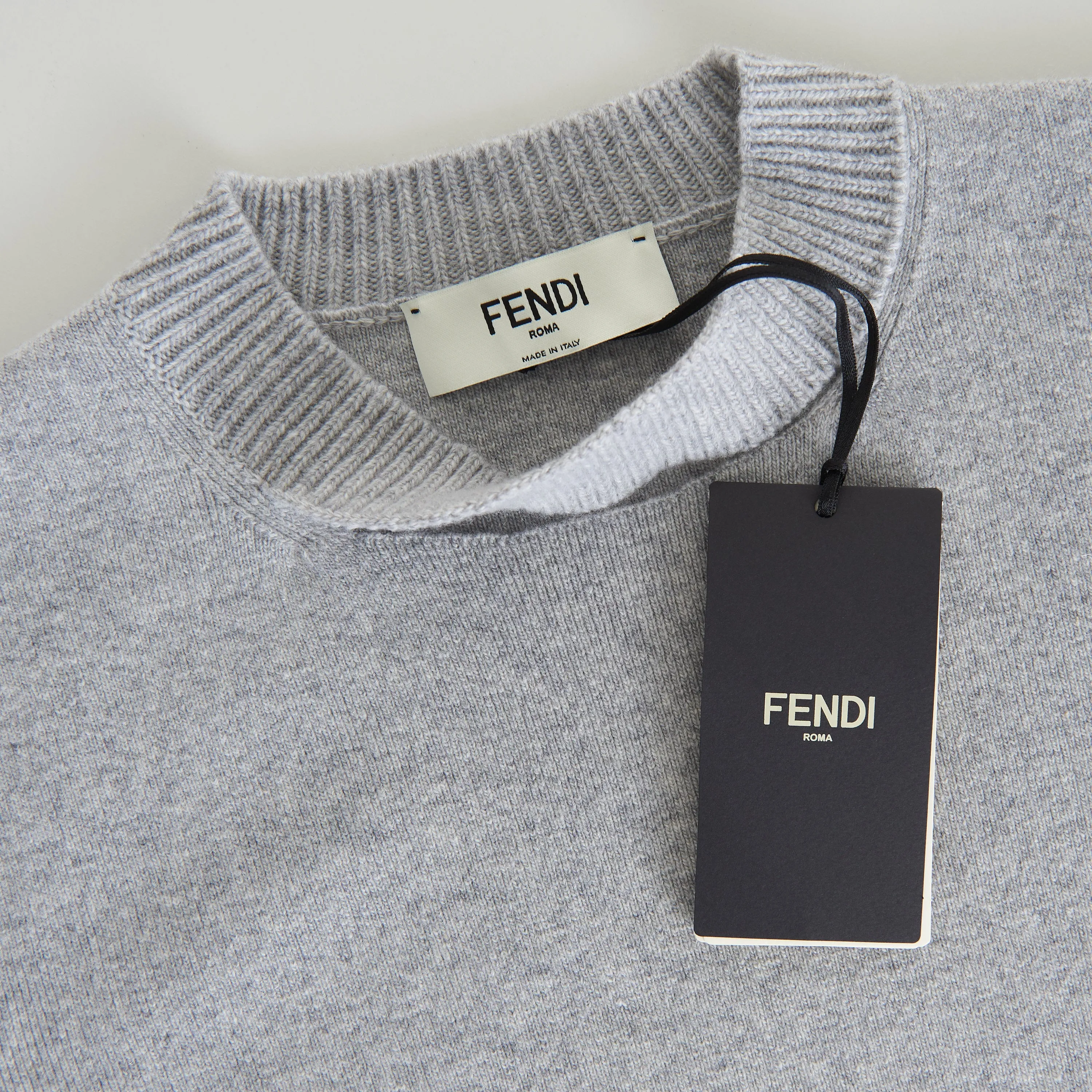 Grey Cashmere & Wool Sweater -  Fendi Mirror Logo Motif