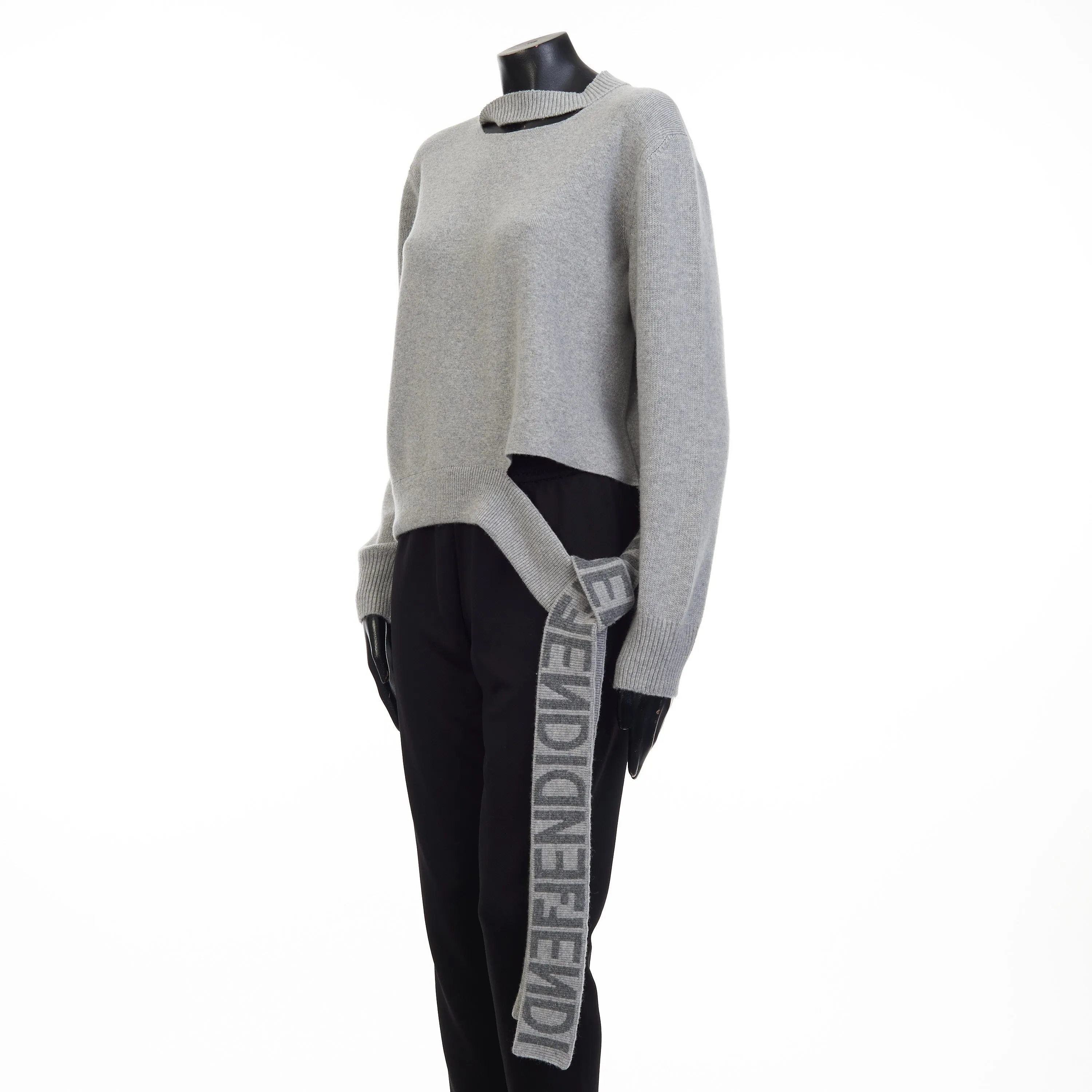 Grey Cashmere & Wool Sweater -  Fendi Mirror Logo Motif