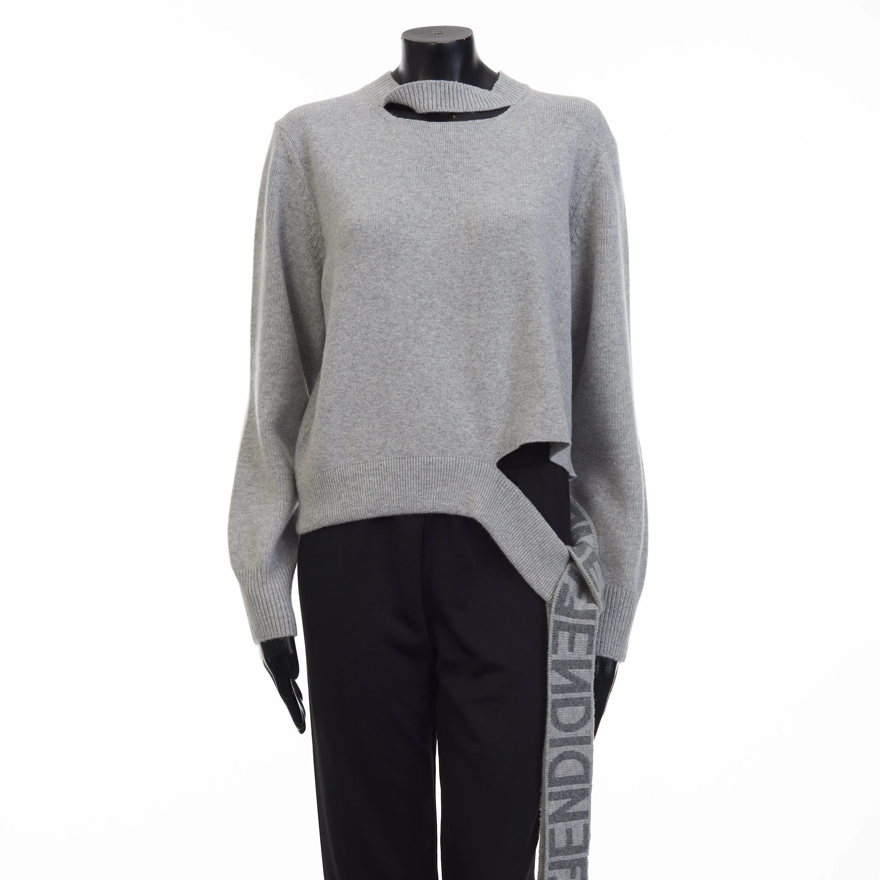 Grey Cashmere & Wool Sweater -  Fendi Mirror Logo Motif