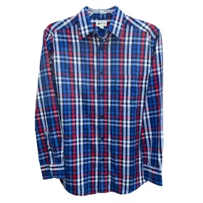 Haggar Red, White and Blue Plaid Button Down Casual Shirt - Medium