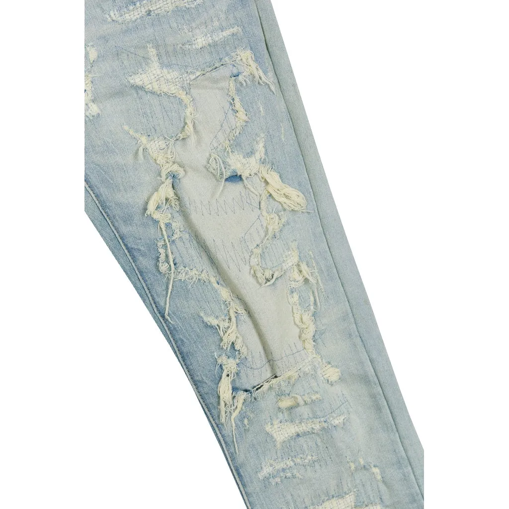 Heavy Distressed Jeans - Elm Blue