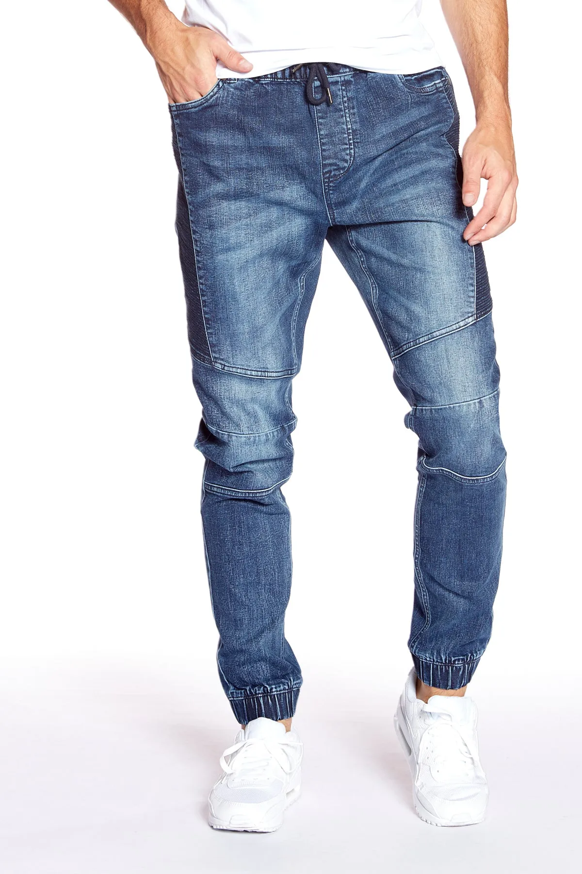 HENDRIX - 5 Pocket  Moto Stitch Jogger - Vintage Medium Blue