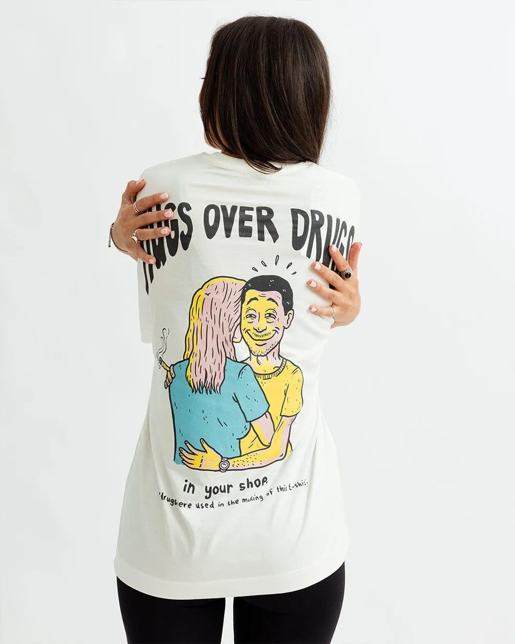 Hugs Over Drugs Printed Oversized Tee