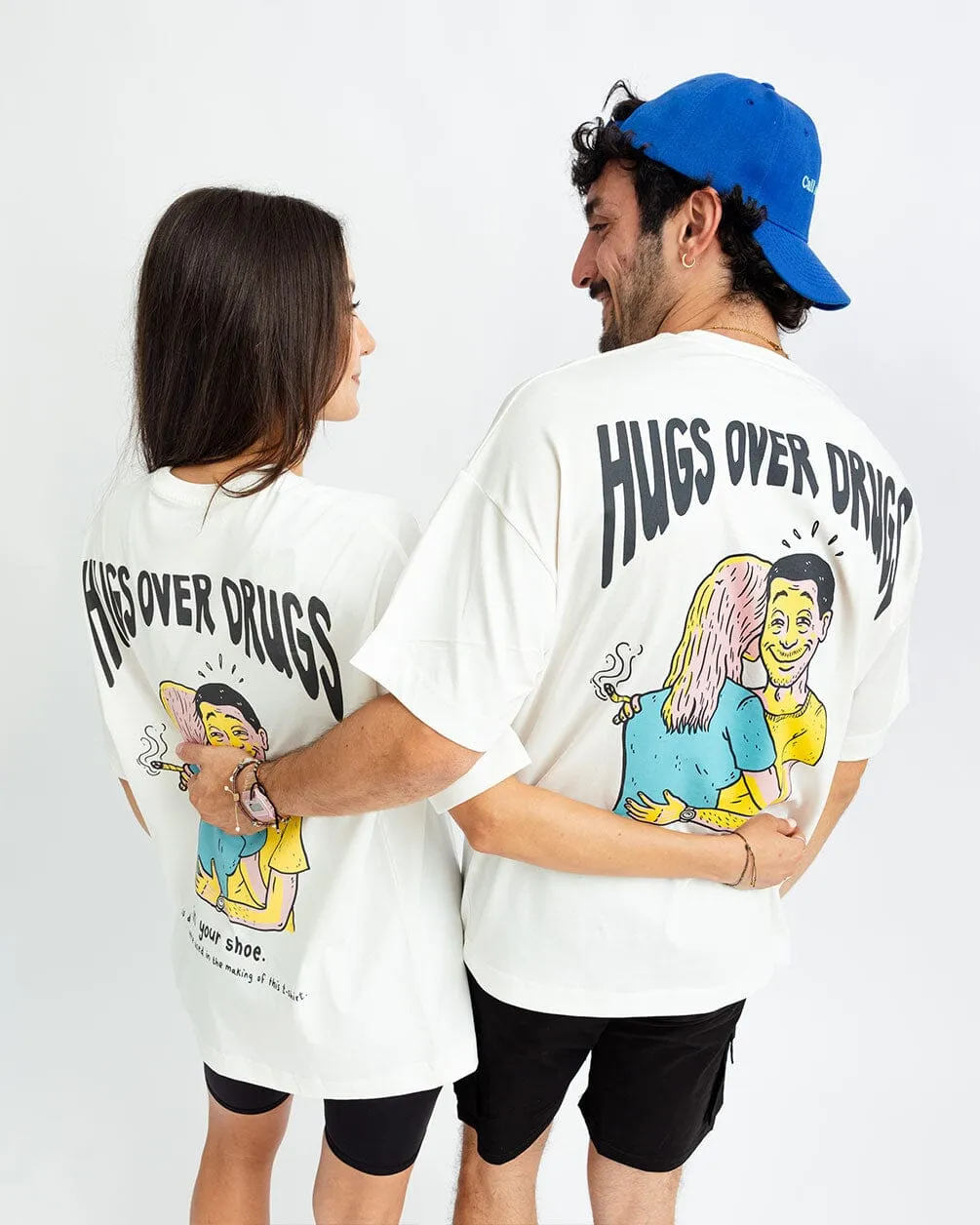 Hugs Over Drugs Printed Oversized Tee