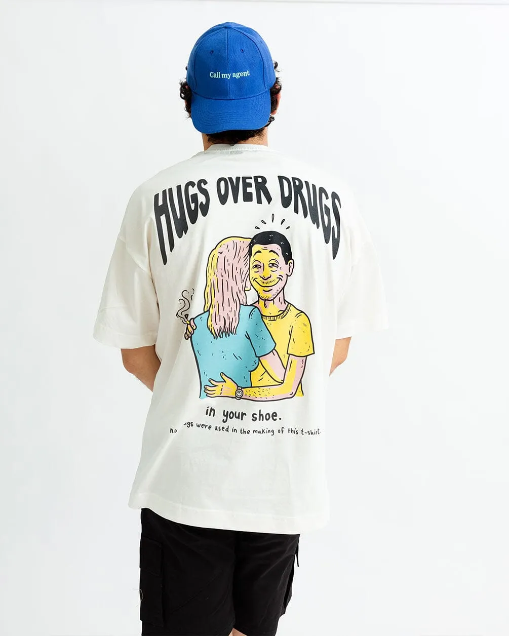 Hugs Over Drugs Printed Oversized Tee