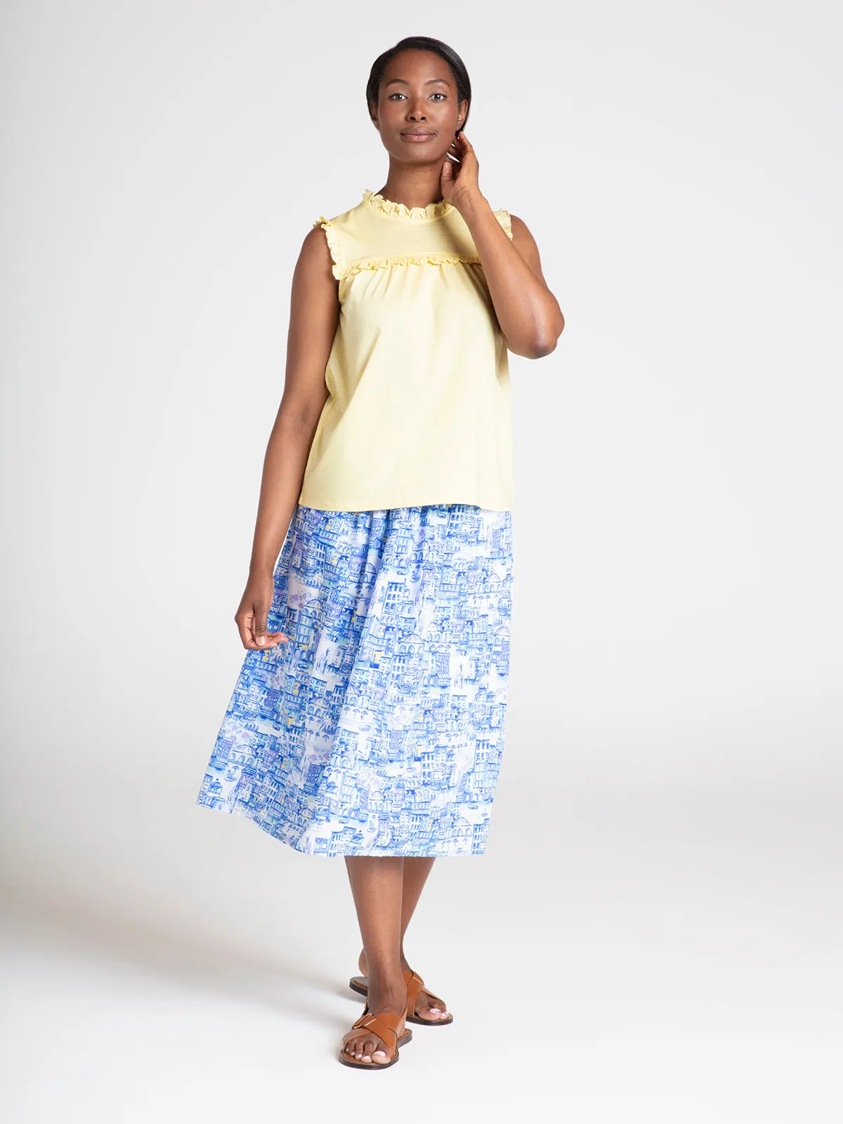 Imogen Organic Cotton Toile de Jouy Midi Skirt - Azure Blue