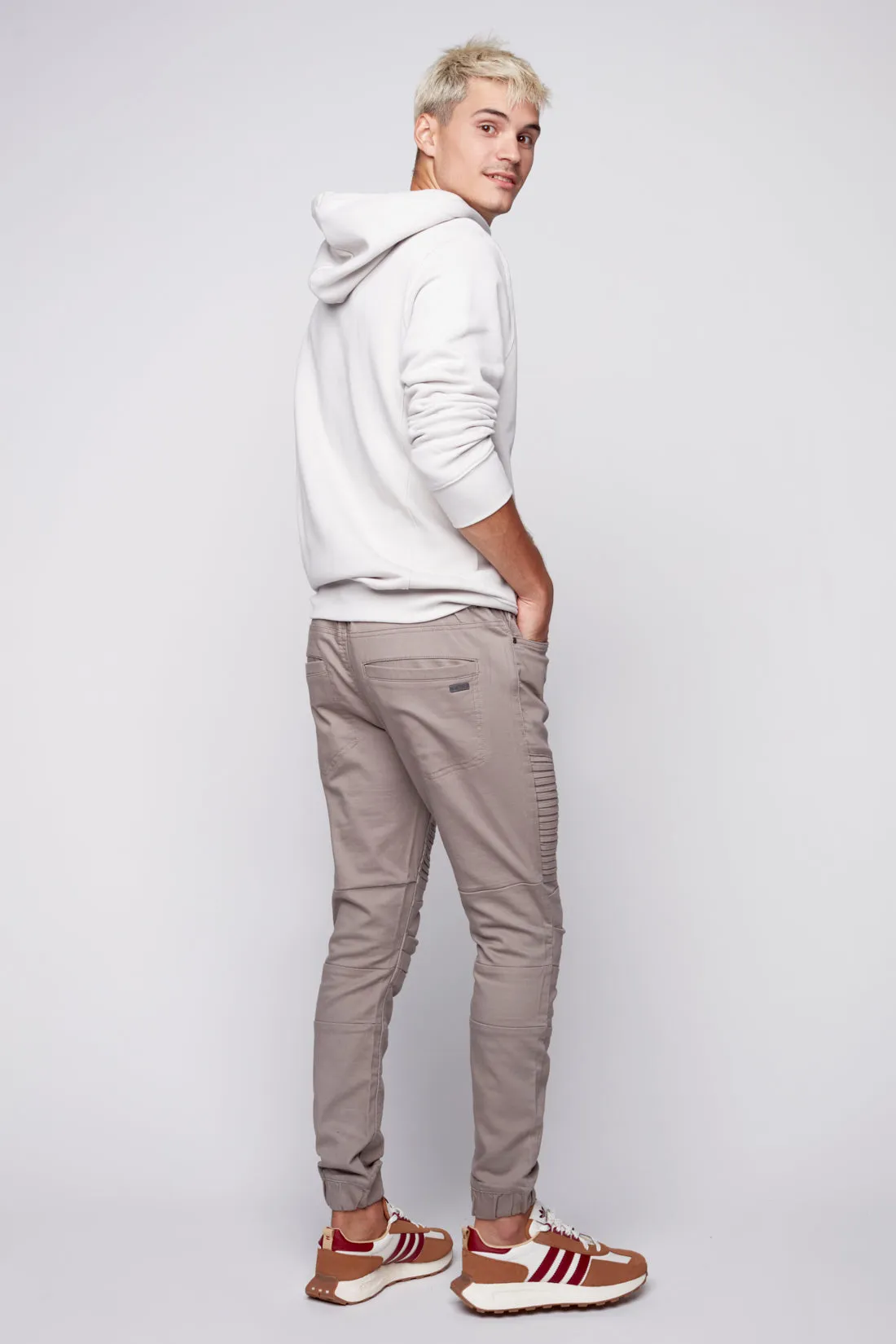 JACKSON - 5 Pocket Moto Pintuck Jogger - Light Grey