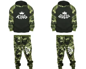 King Queen Couple Matching Camo Hoodies and Camo Jogger Pants Sold Separately