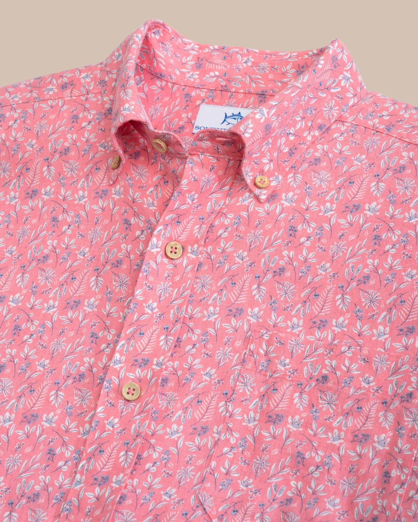 Linen Rayon Ditzy Floral Short Sleeve Sport Shirt