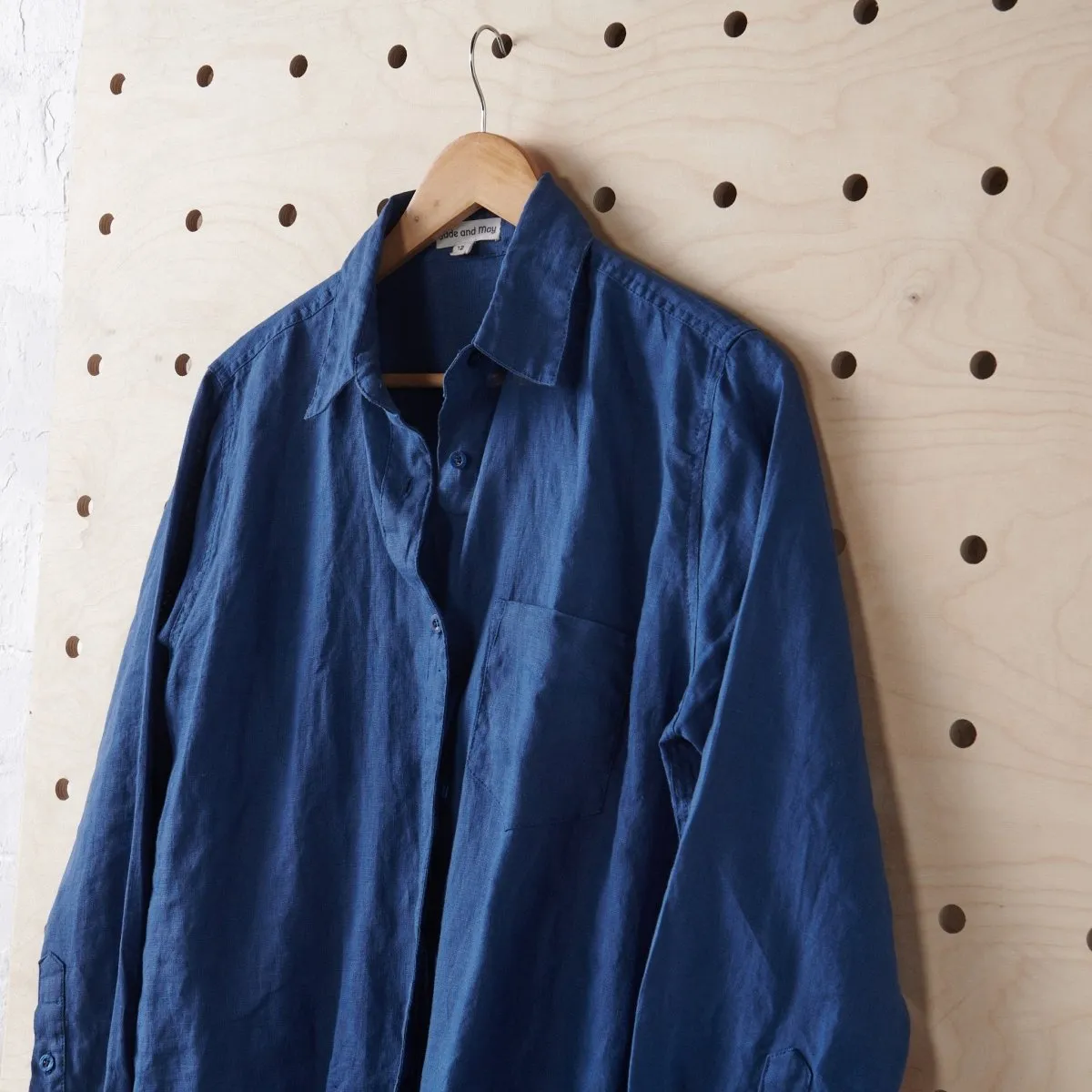 Long Linen Shirt in Navy