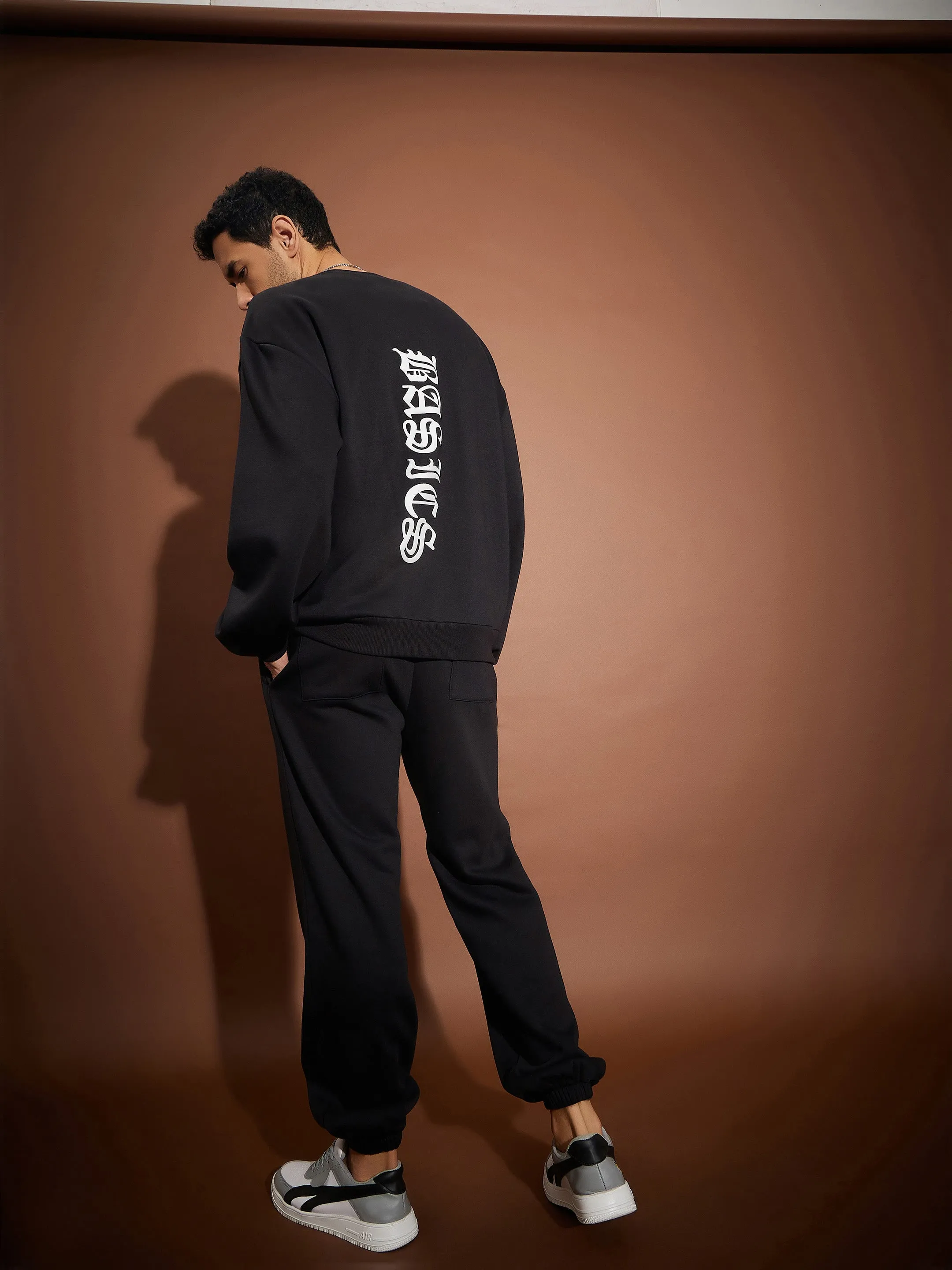 Men Black BASIC Oversized Sweatshirt With Joggers