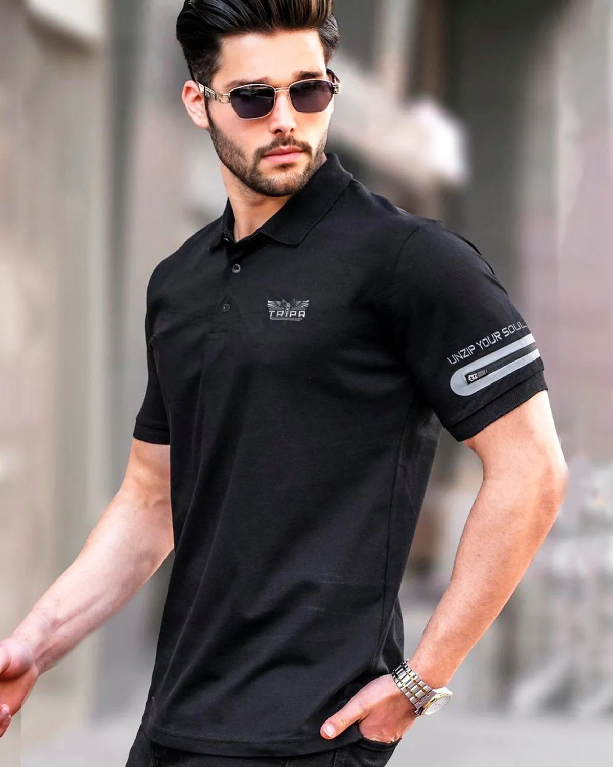 Men Black Designer Polo T-shirt