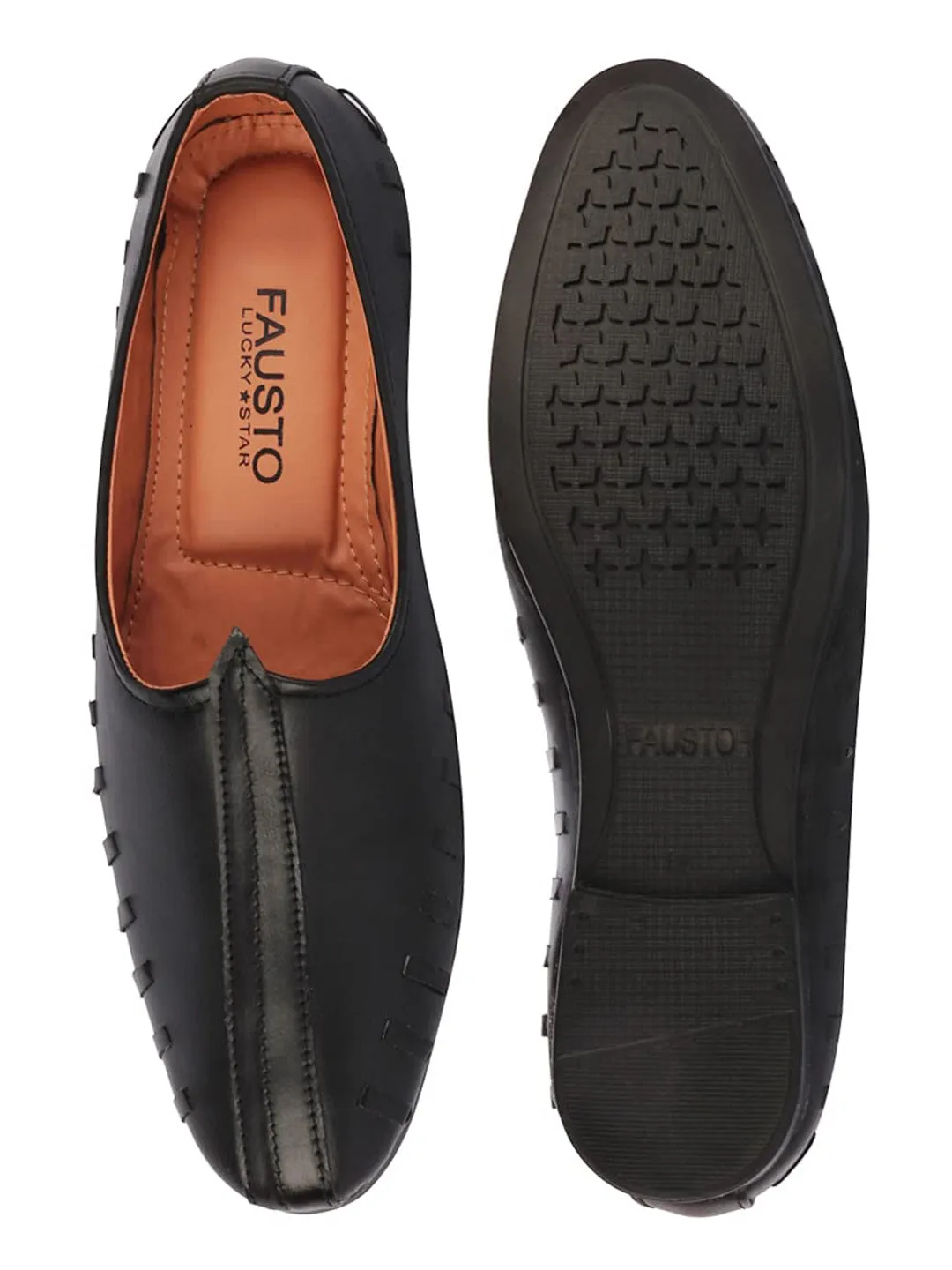 Men Black Ethnic Slip-On Juttis