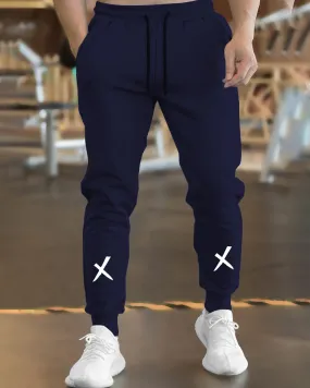 Men Cuffed Navy Blue Track Pant