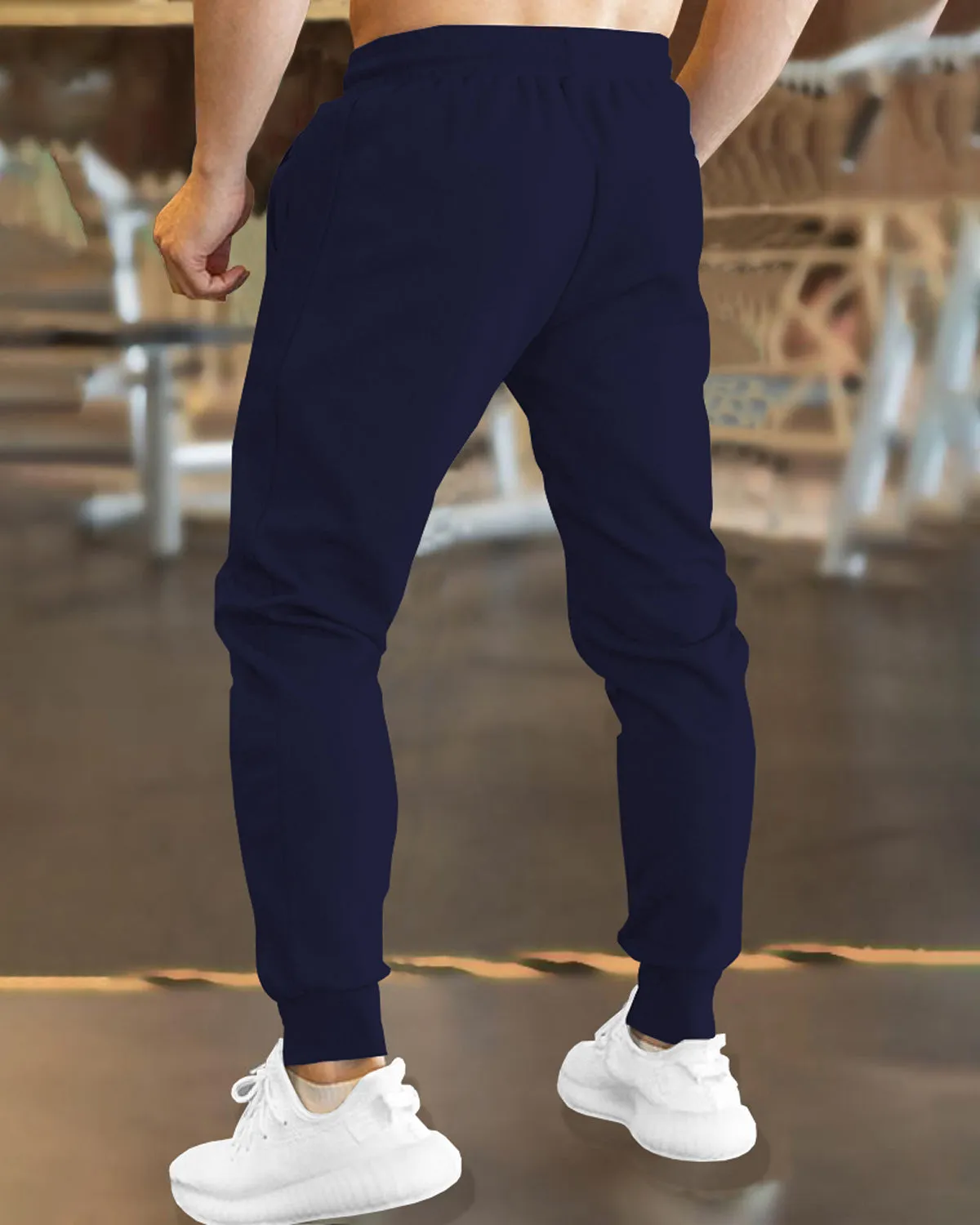 Men Cuffed Navy Blue Track Pant