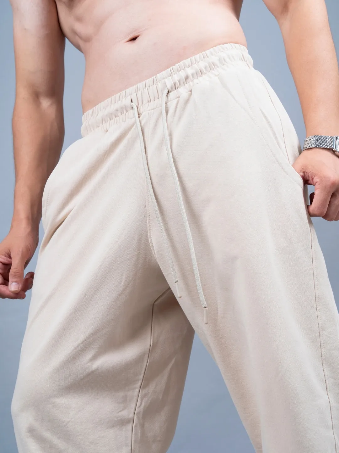 Men Premium Terry Loose Fit Joggers - Beige