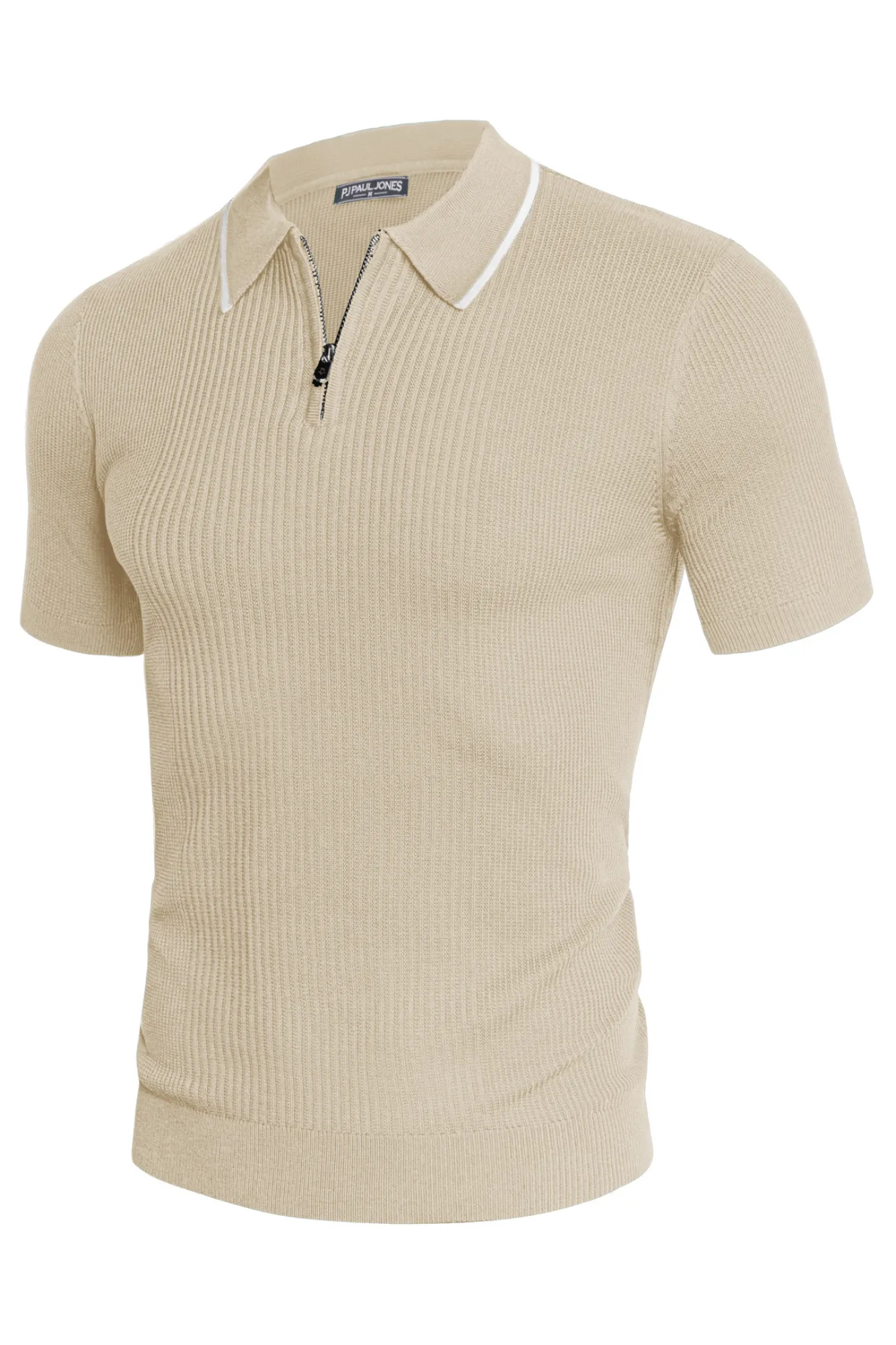 Men Stylish Lapel Collar Knitted Polo-Shirt Short Sleeve Zip-up Neck Knitwear