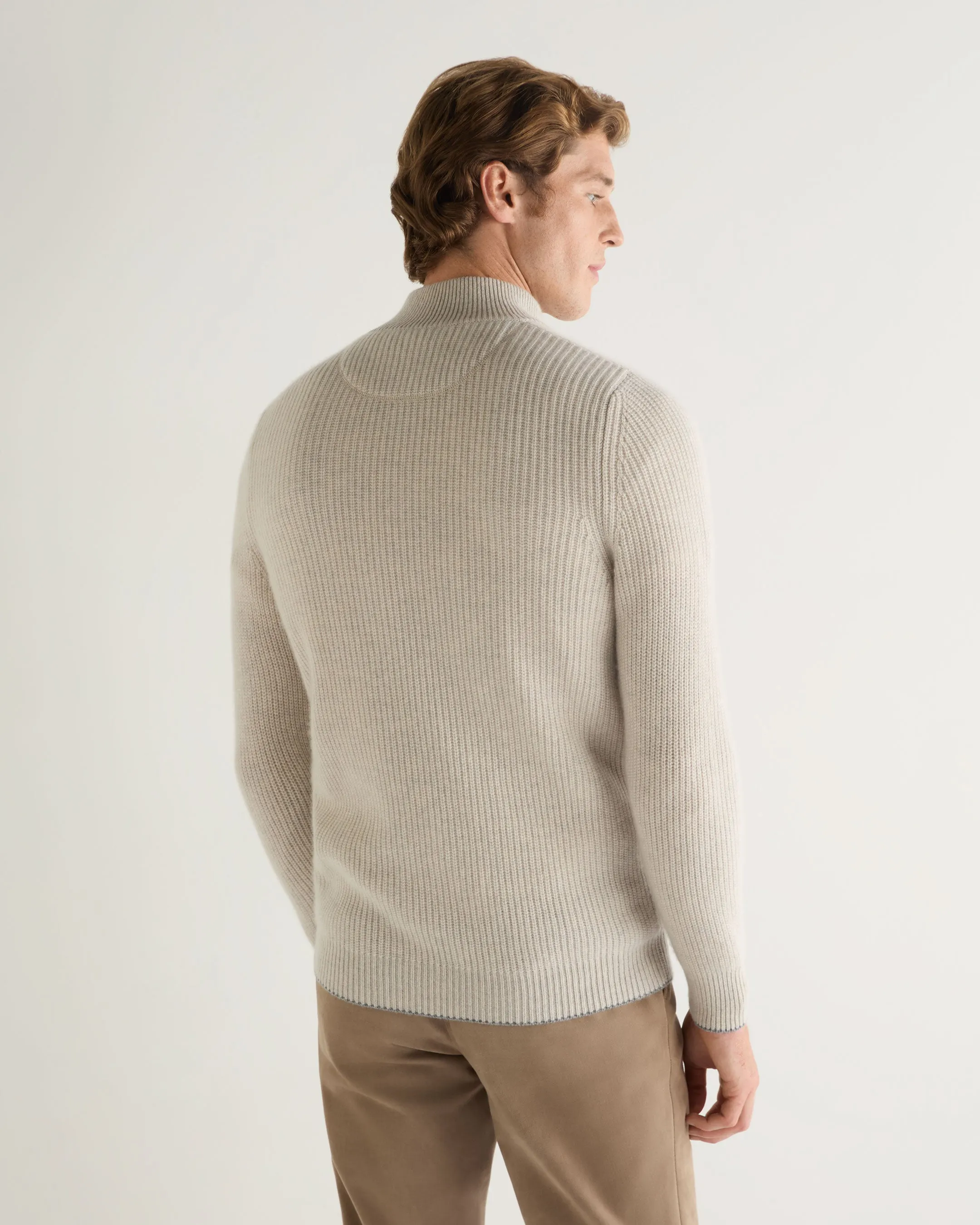 Men's Beauchamp Half Button Cashmere Sweater Pebble Grey