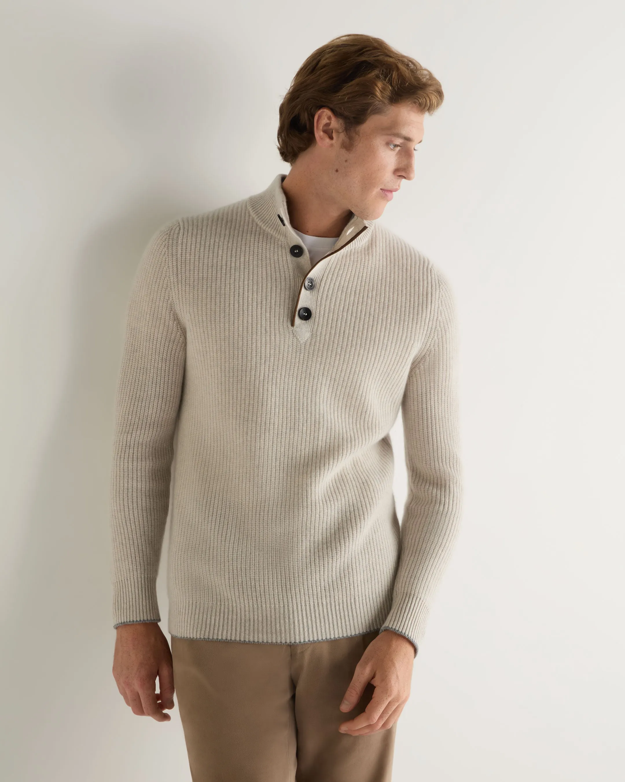 Men's Beauchamp Half Button Cashmere Sweater Pebble Grey