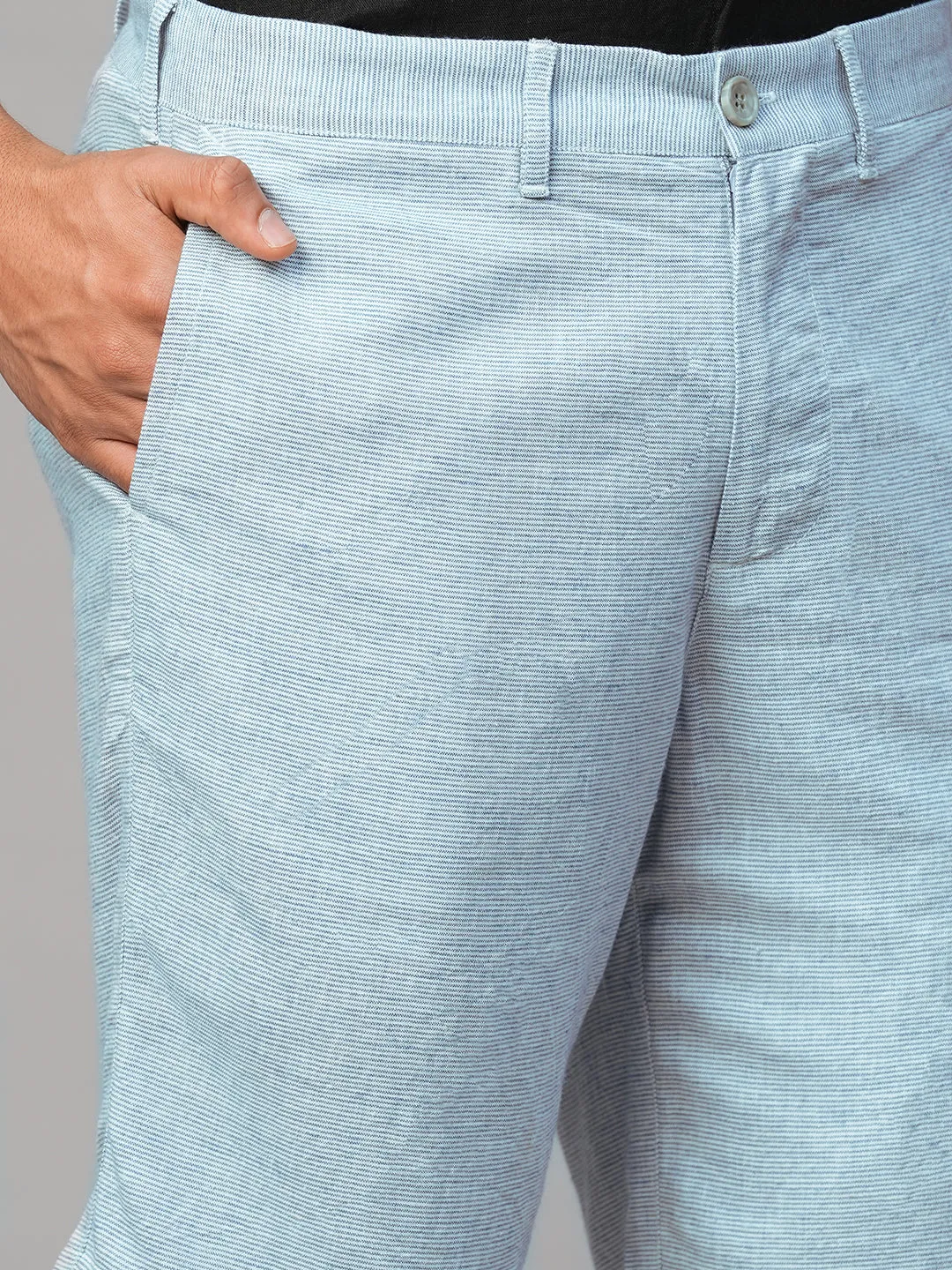 Men's Blue Viscose Linen Regular Fit Shorts