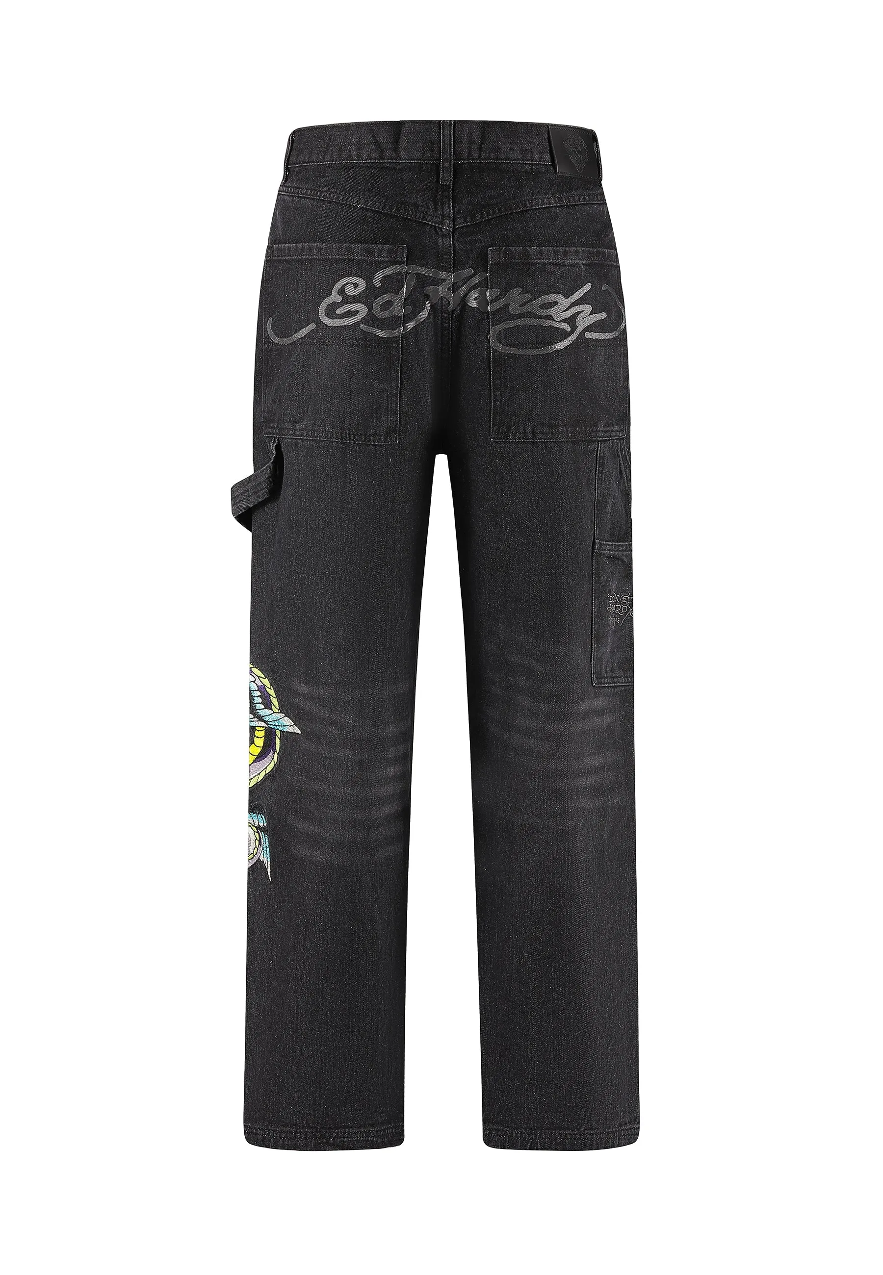 Mens Flying Dragon Carpenter Denim Trousers Jeans - Black