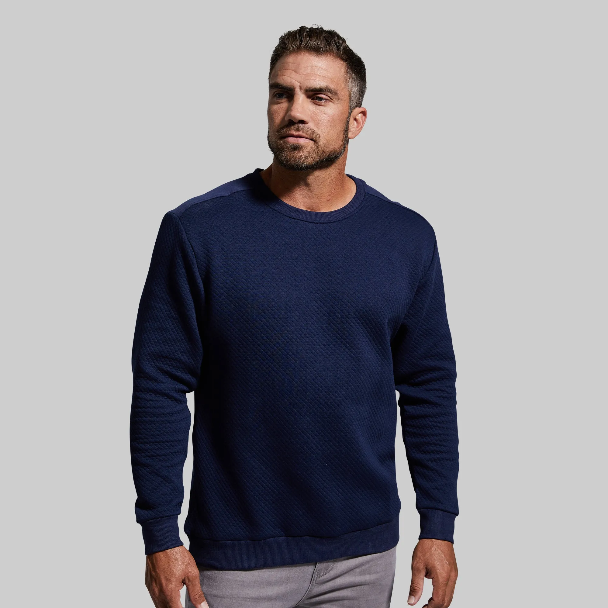 Men's Waffle Crewneck Pullover (Dark Navy)