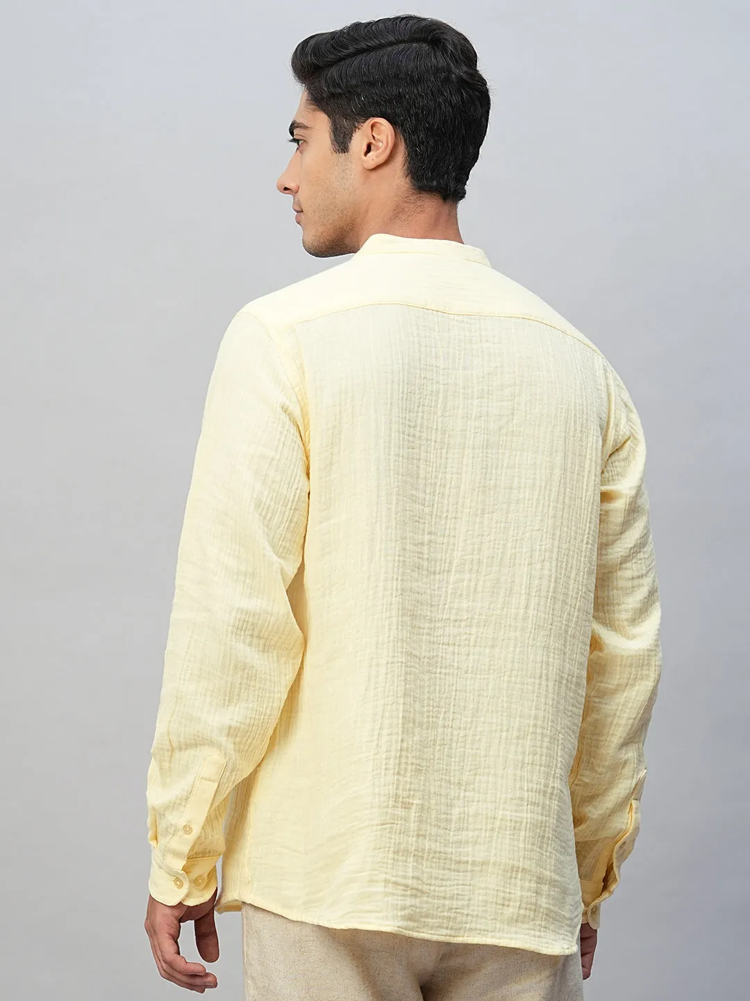 Men's Yellow Cotton Regular Fit Shirt