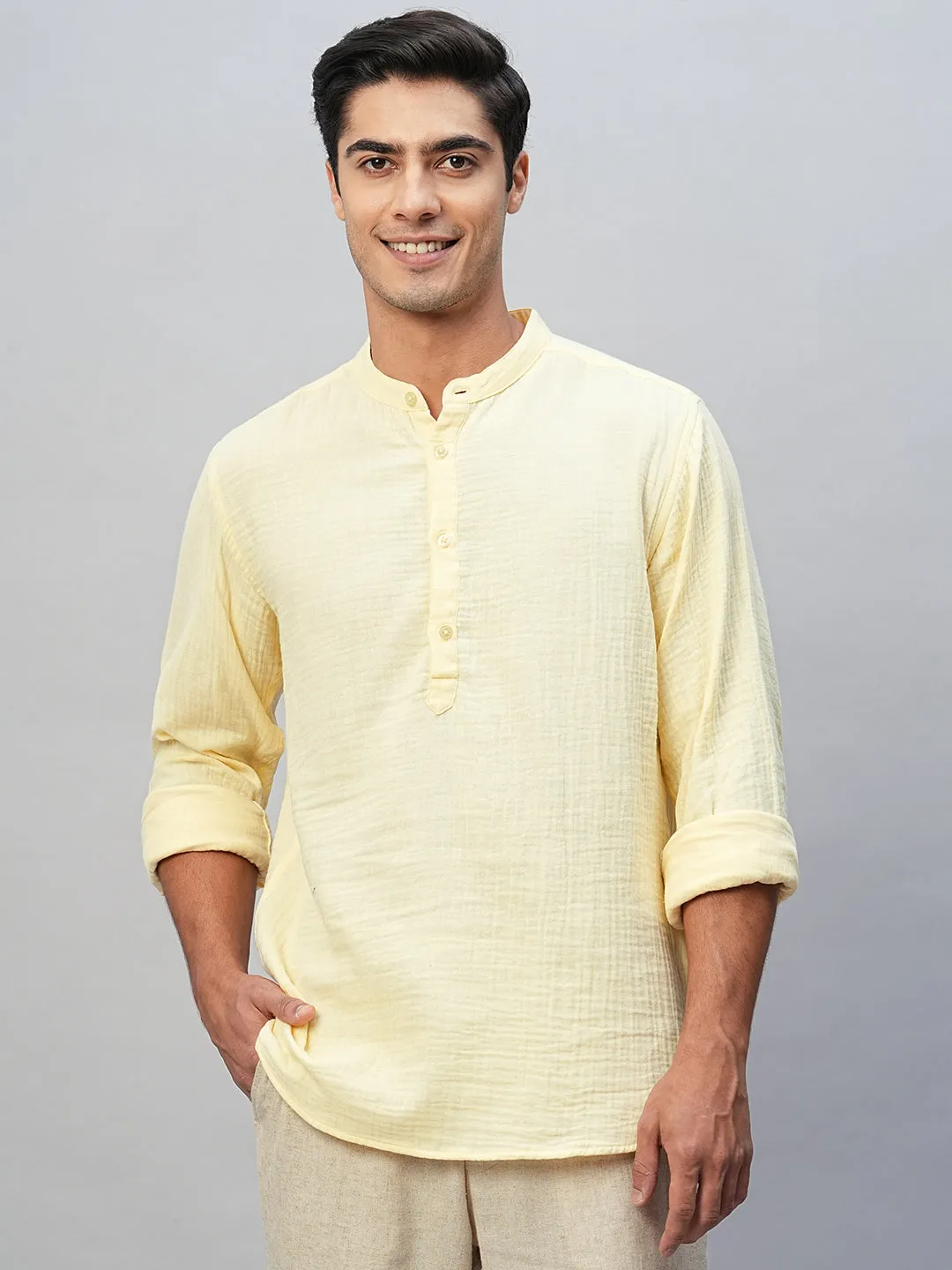 Men's Yellow Cotton Regular Fit Shirt