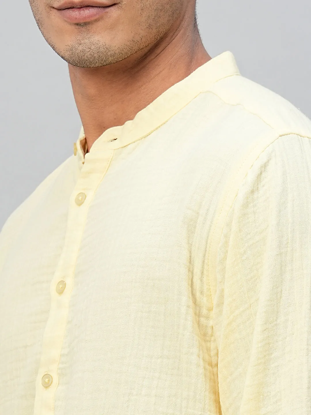 Men's Yellow Cotton Regular Fit Shirt