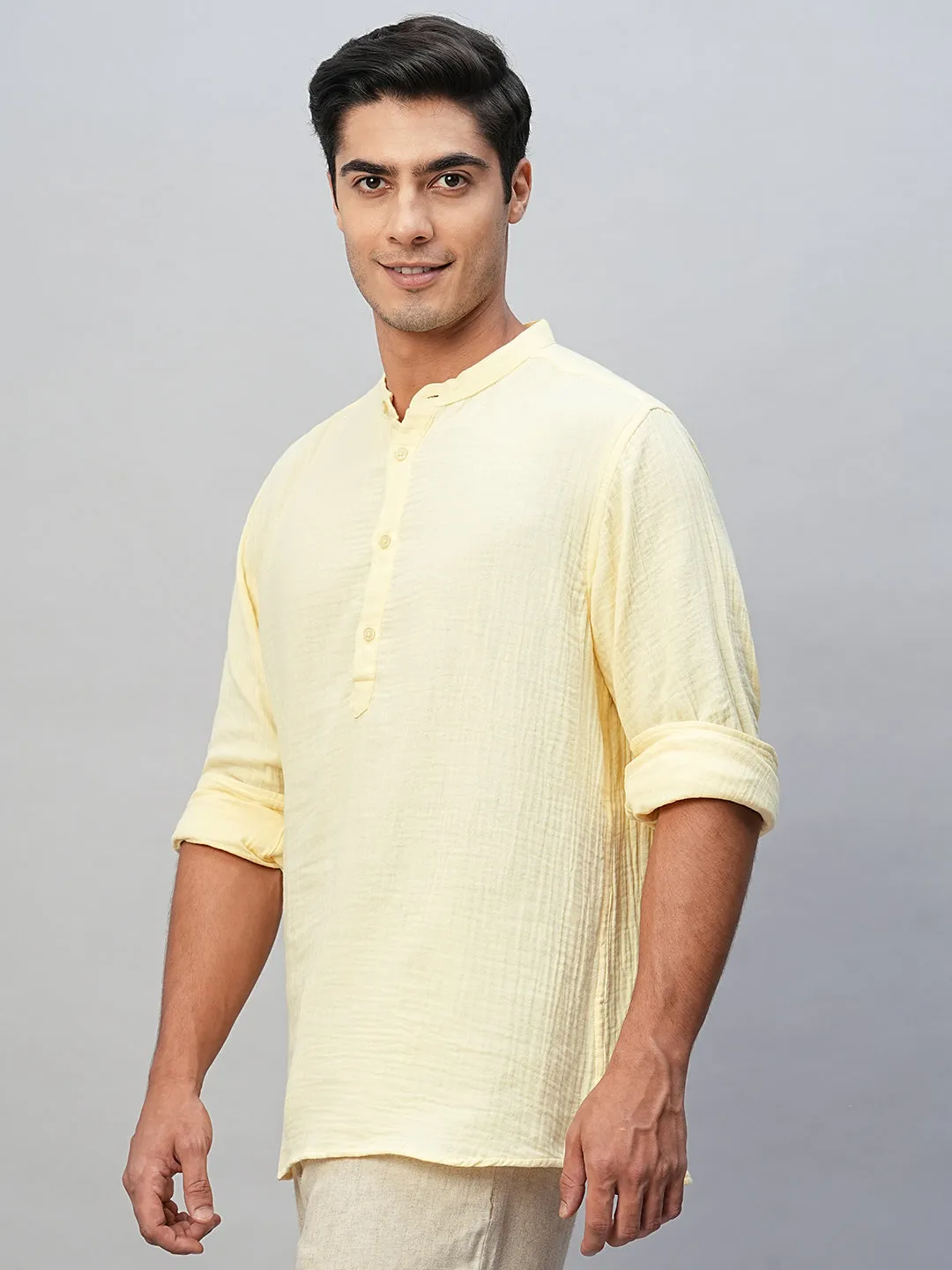 Men's Yellow Cotton Regular Fit Shirt