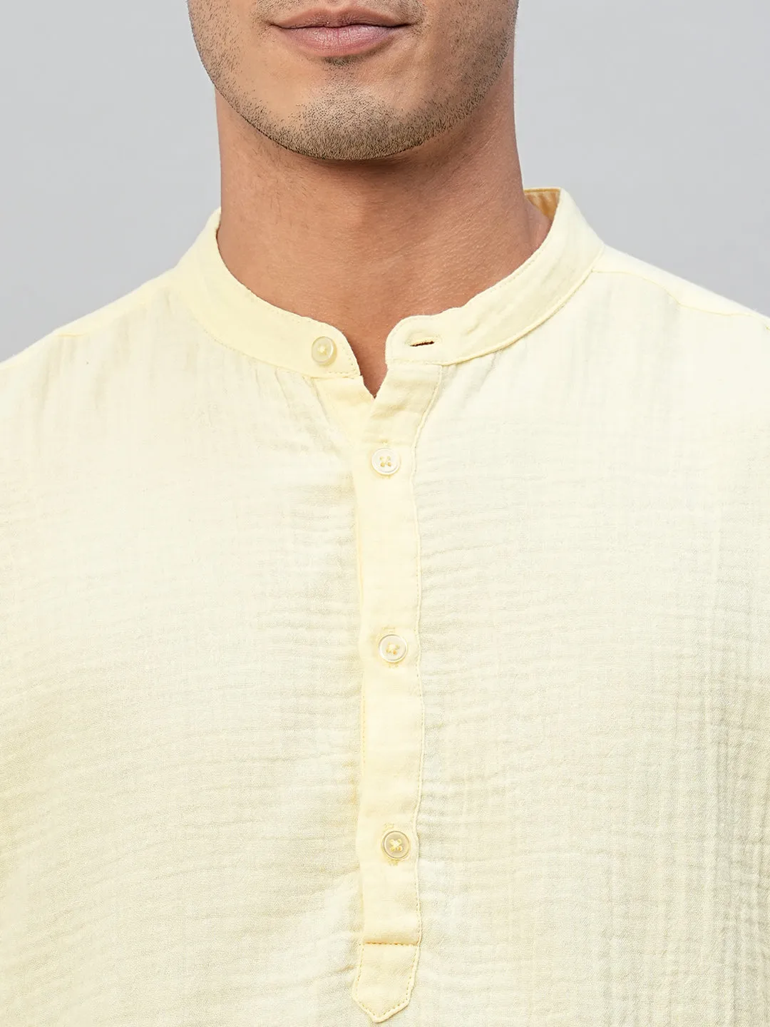 Men's Yellow Cotton Regular Fit Shirt